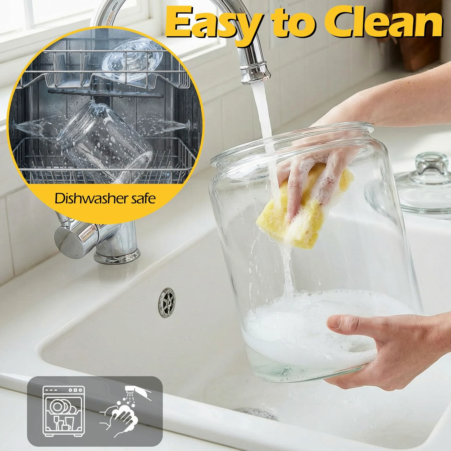 Masthome Grand bocal en verre de 3,8 l avec couvercle, hermétique, passe au lave-vaisselle, boîte de rangement en verre à large ouverture pour pâtes, farine, noix, biscuits, etc