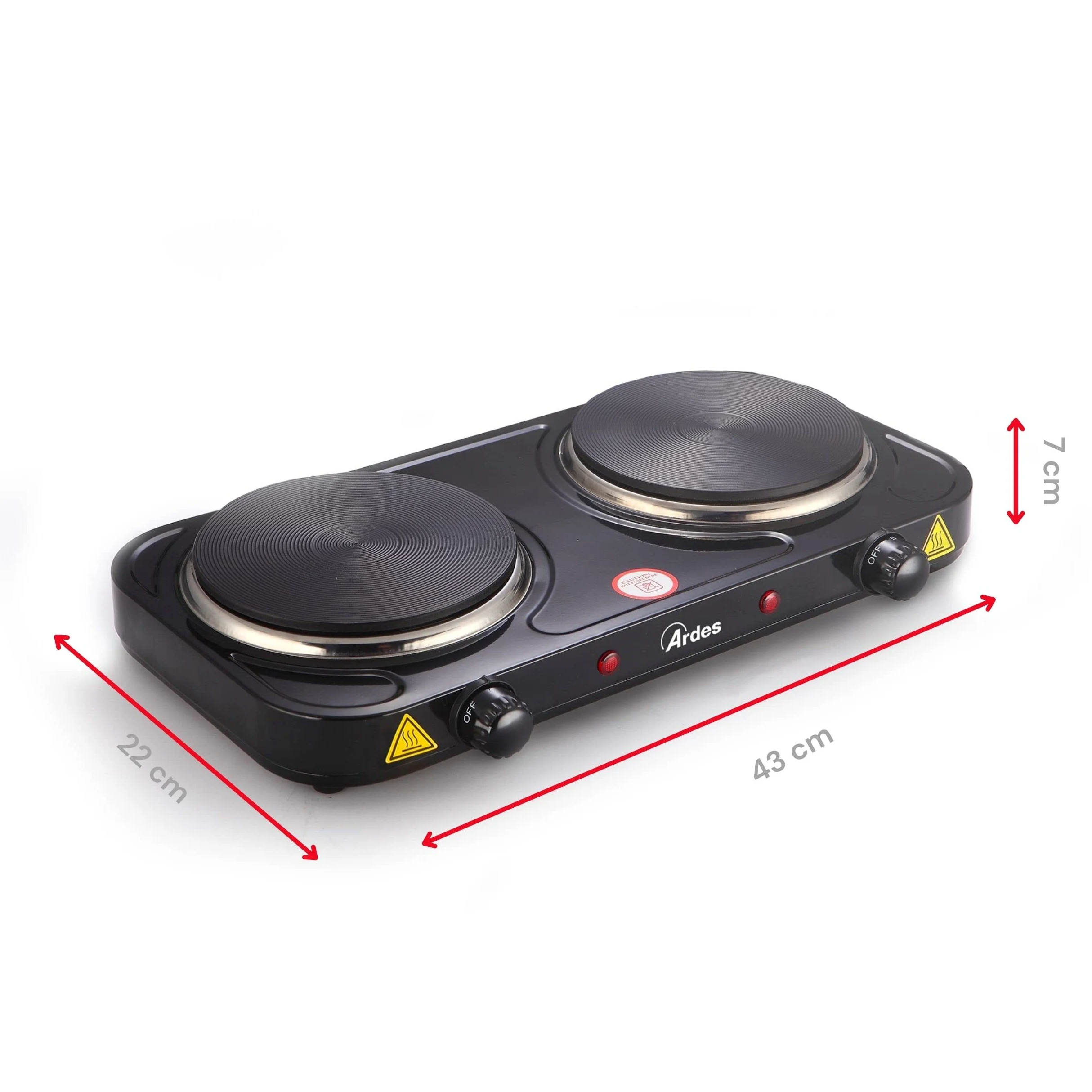 ARDES - Cuisinière électrique en acier peint de 1500W pour le camping et la cuisine avec 2 plaques en fonte de 15,5 cm de diamètre et 2 thermostats Modèle TIKAPPA AR1F20 Noir