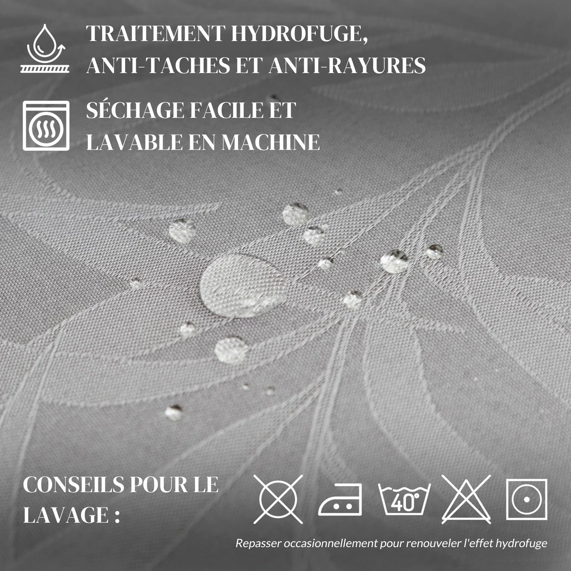 Ferò Nappe Rectangulaire 150x240cm, imperméable, Nappe de Table 100% Coton Pur, Élegant Motif Jacquard, Fabriqué en Italie, Lavable, Nappe Exterieur Impermeable Jardin, Nappe Anti Taches, Gris