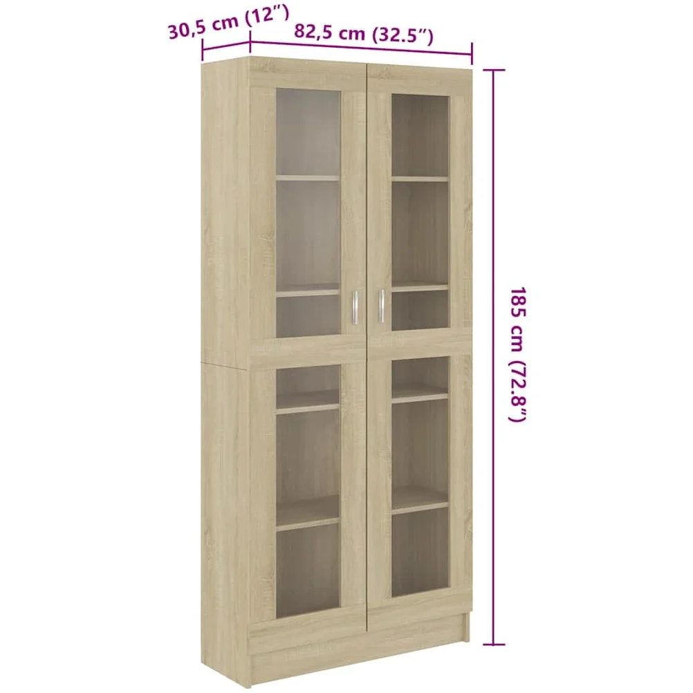vidaXL Armoire Vitrine, Meuble de Rangement avec Compartiment, Étagère de Salon Salle de Séjour Chambre Intérieur, Chêne Sonoma Bois d’Ingénierie