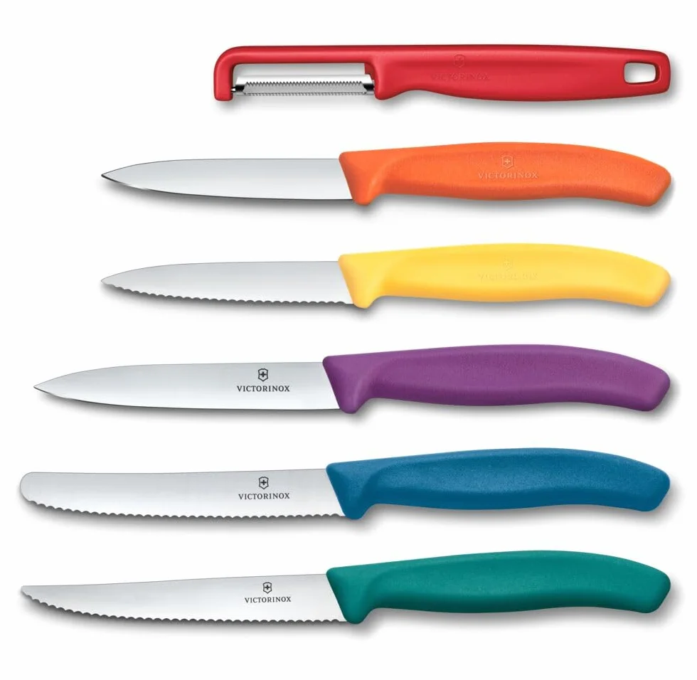 Victorinox Swiss Classic Bloc à couteaux, Profi Utility Block, 6 pièces, Incl. 5 couteaux à légumes et économe, rangement des couteaux, Blanc