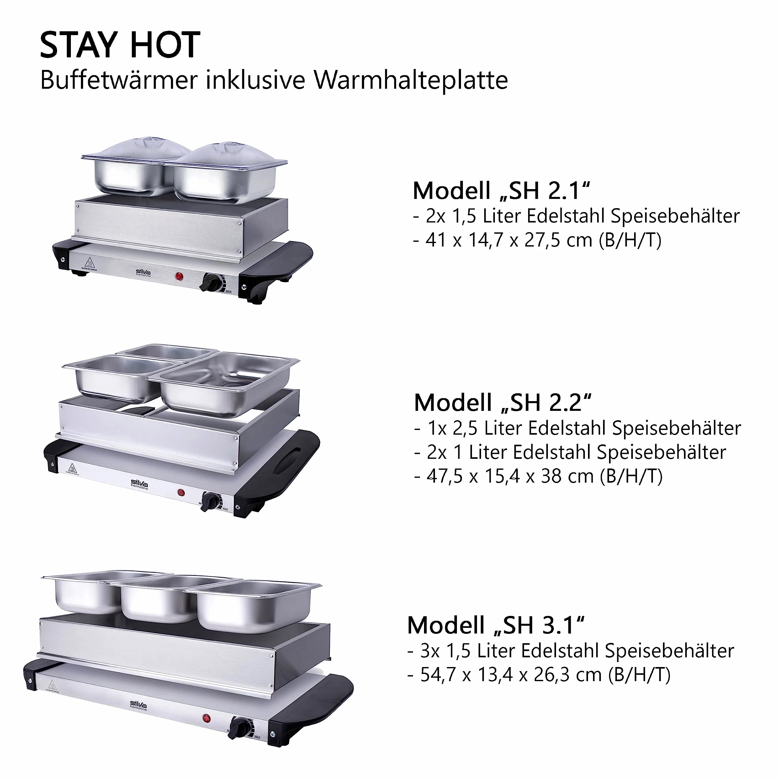 Stay Hot SH 3.1 Buffetwärmer & Warmhalteplate 2 en 1 200 W Idéal pour buffets, fêtes et familles