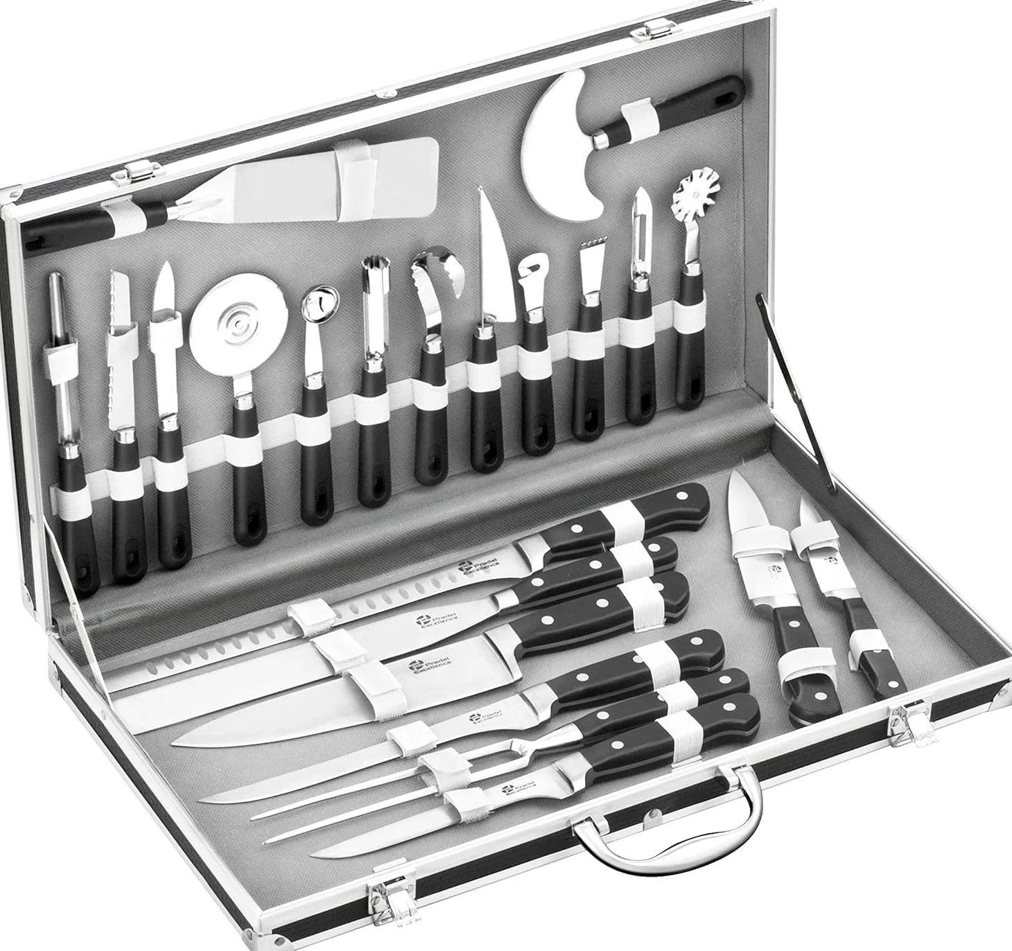 Pradel Excellence - 31123 - Mallette Couteaux de Cuisinier 23 Pièces - Lames Inox - Manches Polypropylène et ABS - Compatibles Lave-Vaisselle - Mallette Rangement - Style Unique - 50 x 28 cm