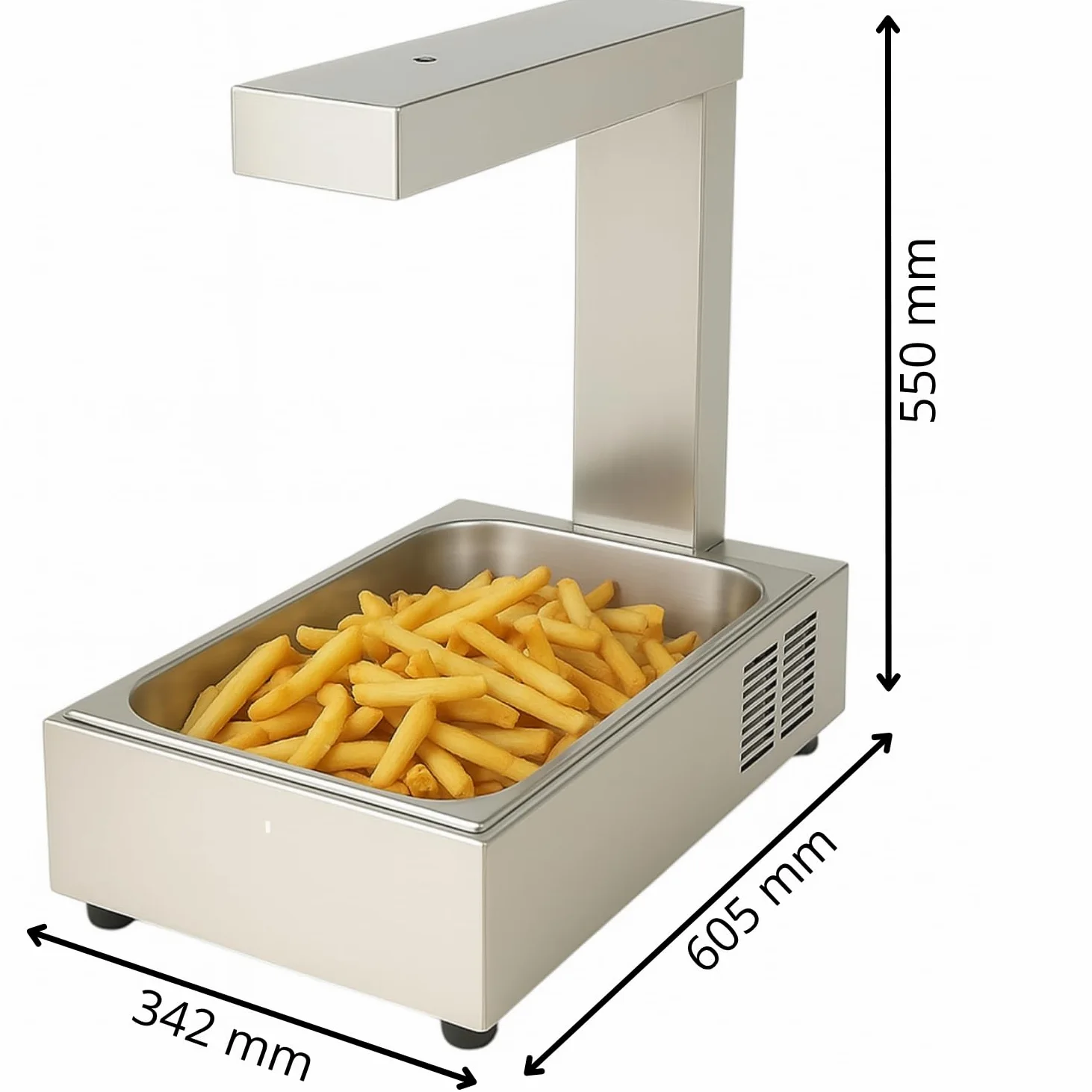 Chauffe-Frites Professionnel GN 1/1 – 1000W – Acier Inox – Chauffage Supérieur – Bac Fixe – 342x605x550 mm