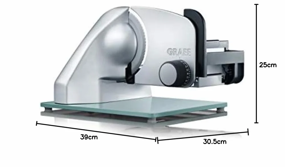 GRAEF Classic C20 - Trancheuse universelle électrique, fabriqué en Allemagne, entièrement en métal, lame ondulée en acier inoxydable Ø 170 mm, épaisseur de coupe 0-20 mm, machine à couper le pain