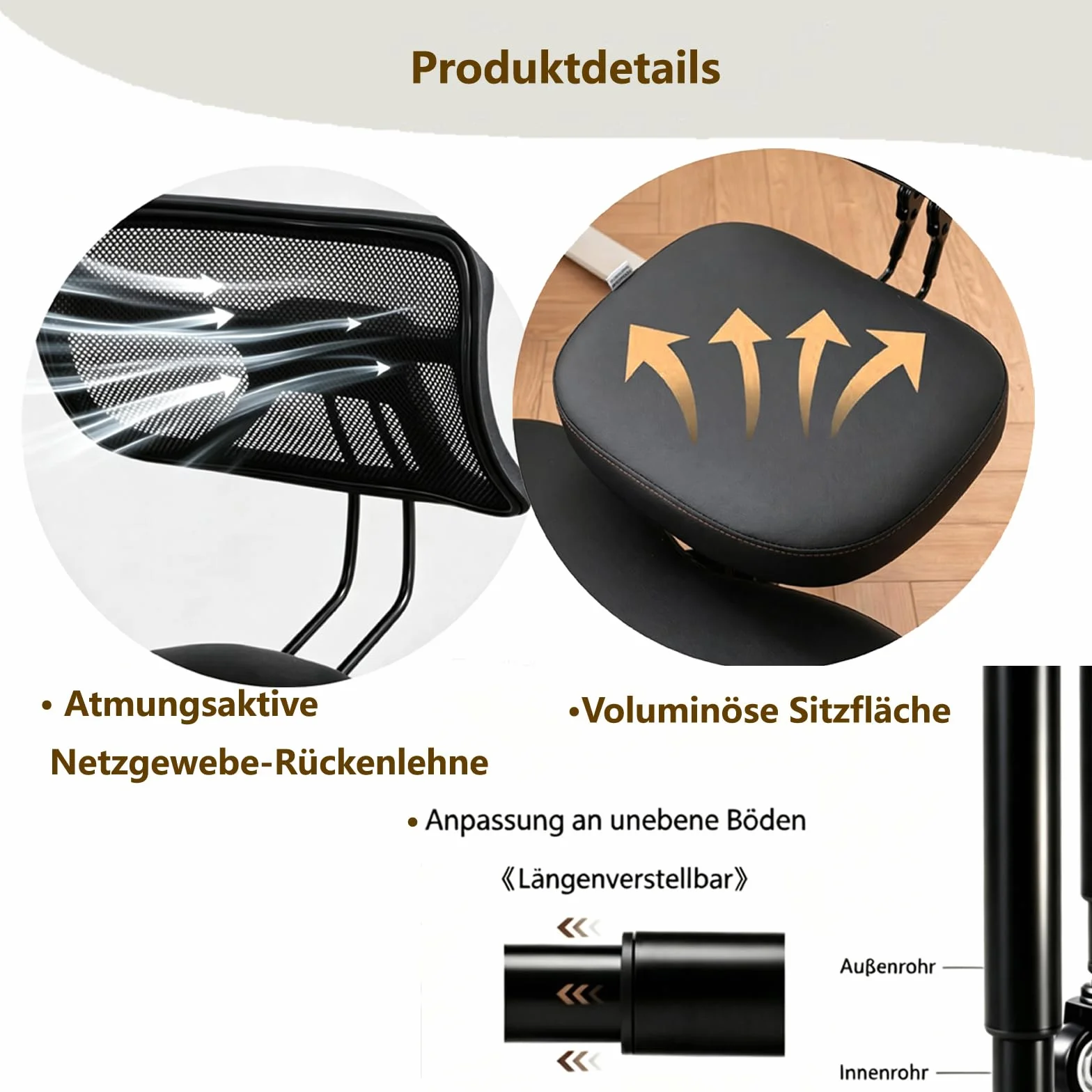 Chaise croisée avec roues, chaise à genoux polyvalente avec support arrière, tabouret réglable avec siège incliné pour une meilleure posture, coussins épais et confortables, noir