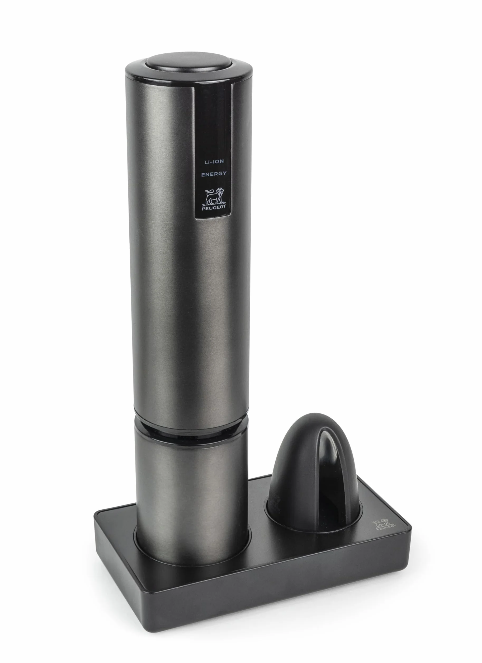 PEUGEOT - Elis Touch - Tire-Bouchon Electrique Rechargeable En Inox et ABS + Socle de Chargement + Coupe-Capsule - Batterie Lithium Ion - Autonomie Longue Durée - Coloris Carbone