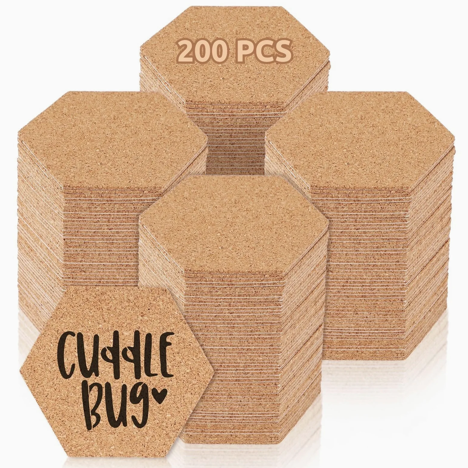 Lot de 200 dessous de verre hexagonaux en liège pour thé, café, vin, tasses et plus encore, 10,2 cm pour la maison et le bureau