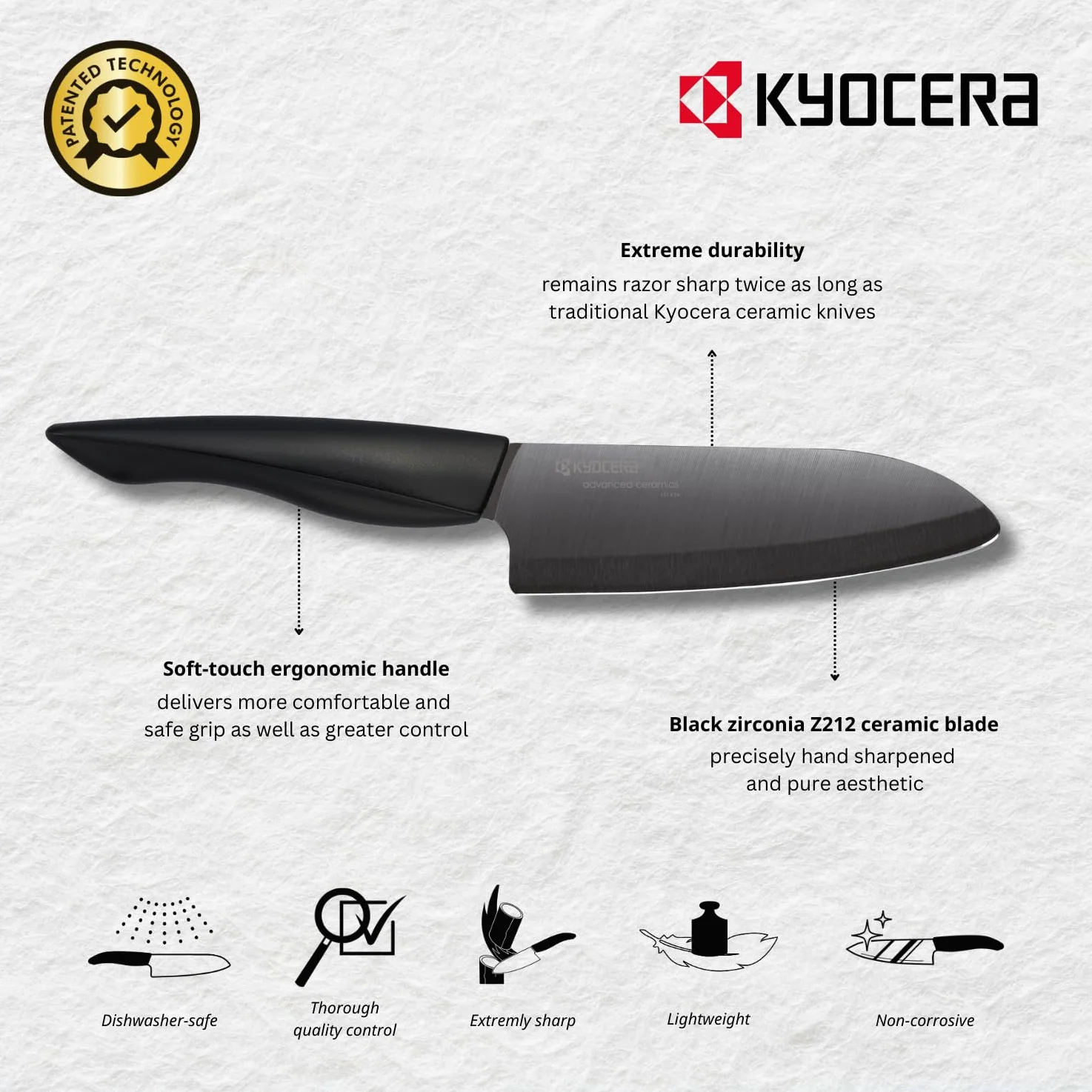 Kyocera ZK-160BK-BK SHIN - Grand Santoku Céramique Noir