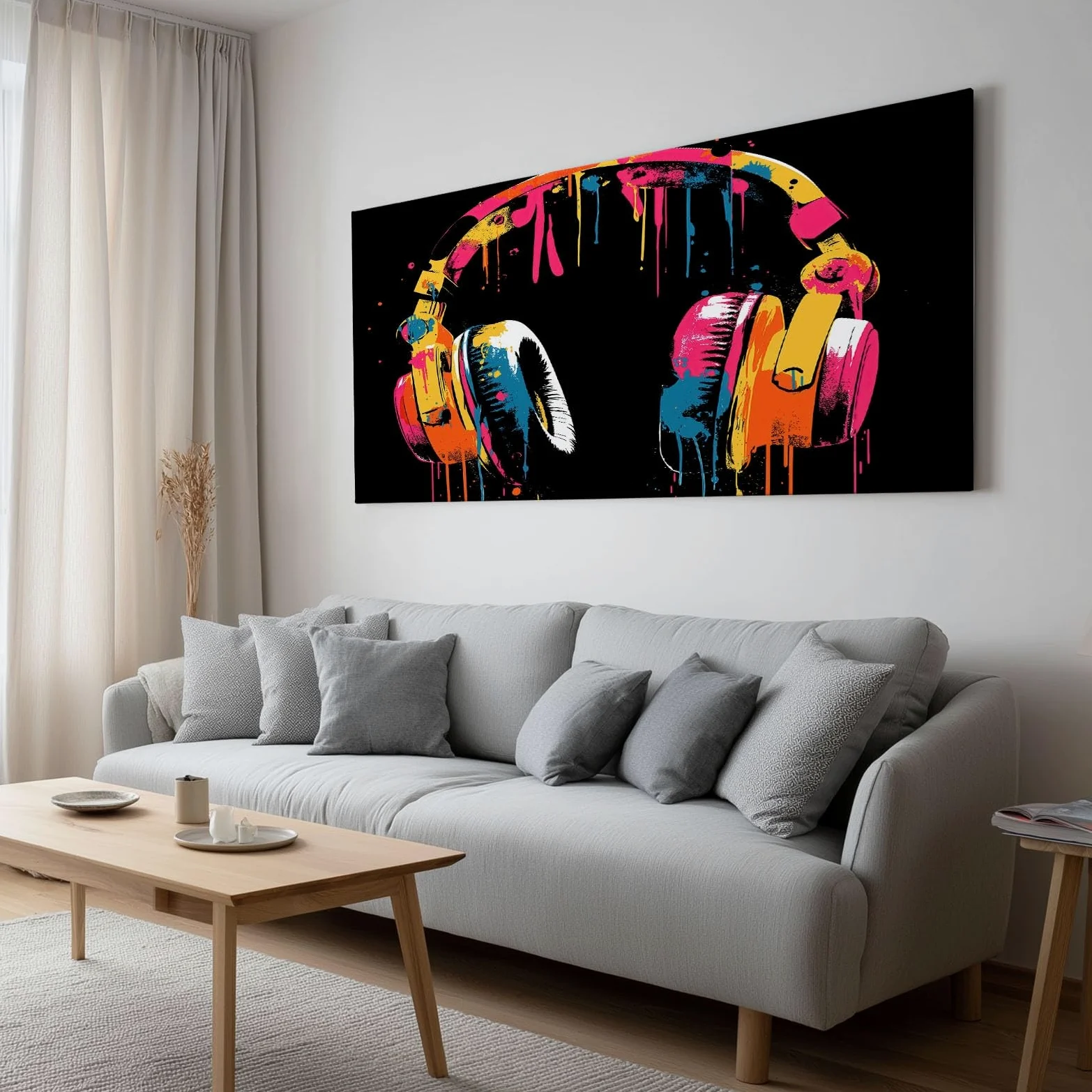 XXL Grand Tableau sur Toile avec Cadre Gaming Graffiti Art Casque, Impression Murale Décoration Salon Bureau Restaurant – Image sur Toile Moderne 120x80 cm