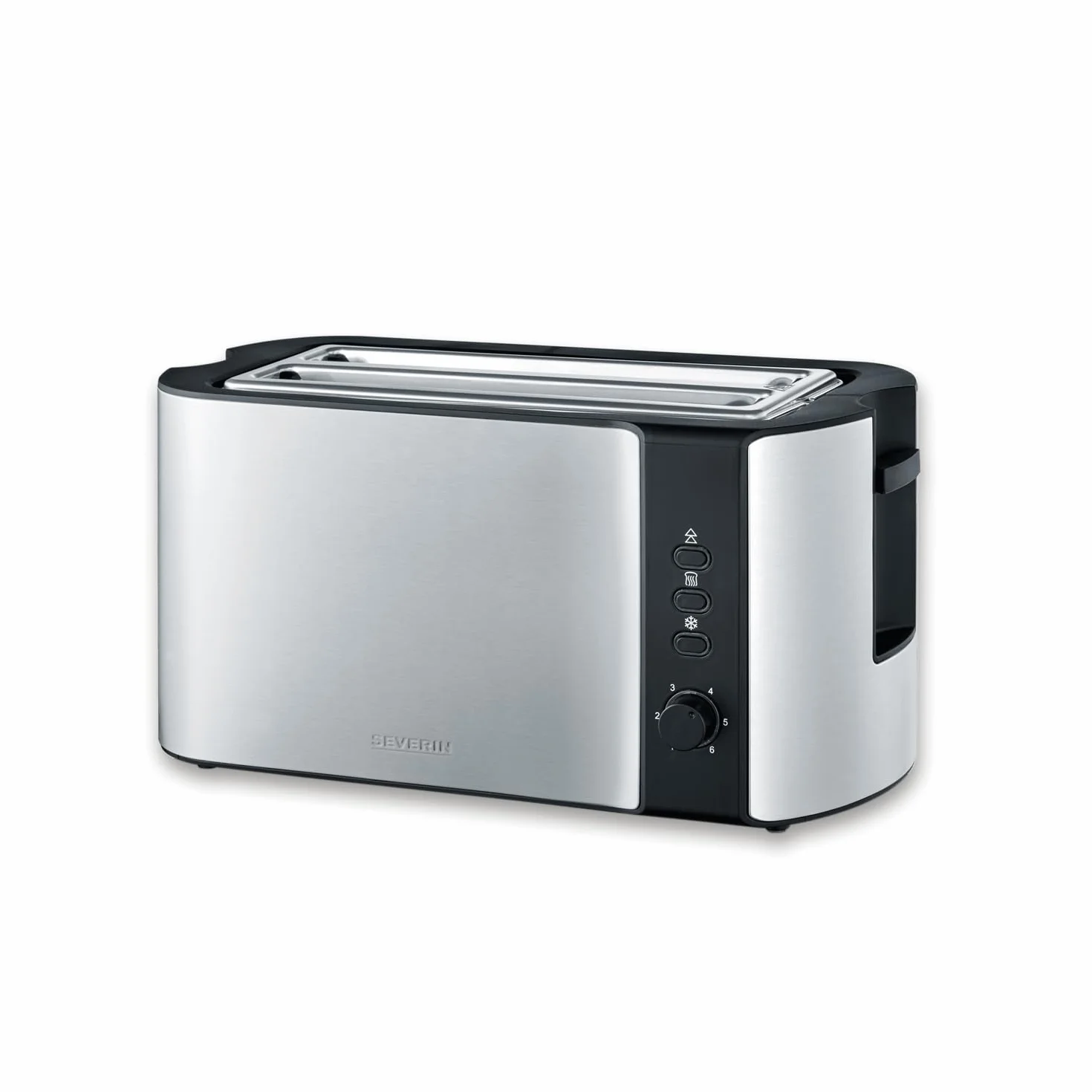 SEVERIN Grille-pain automatique 1400 W, Toaster compact 2 fentes jusqu'à 4 tranches, Grille-pain électrique avec réglage du degré de brunissage & fonction décongélation, Inox/Noir, AT 2590