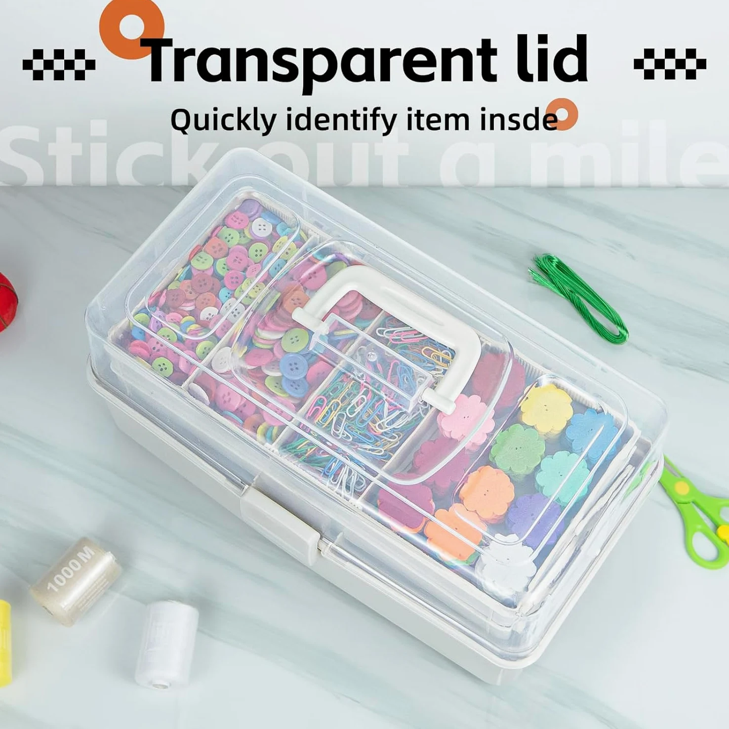 Organisateurs polyvalents à 3 couches avec séparateurs réglables, boîte de rangement portable, étui pliable pour médicaments, outils, couture (blanc, taille L)