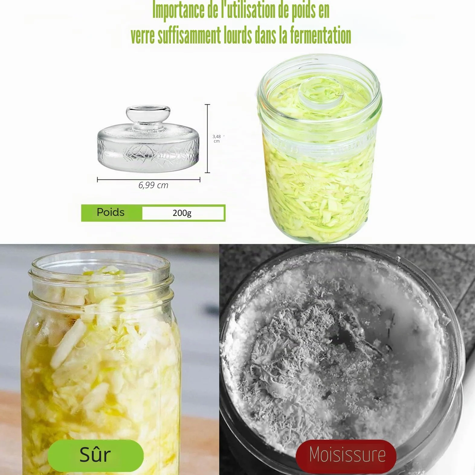 Artcome Lot de 10 poids de fermentation en verre avec poignée à prise facile et design à texture unique pour bocaux Mason à large ouverture