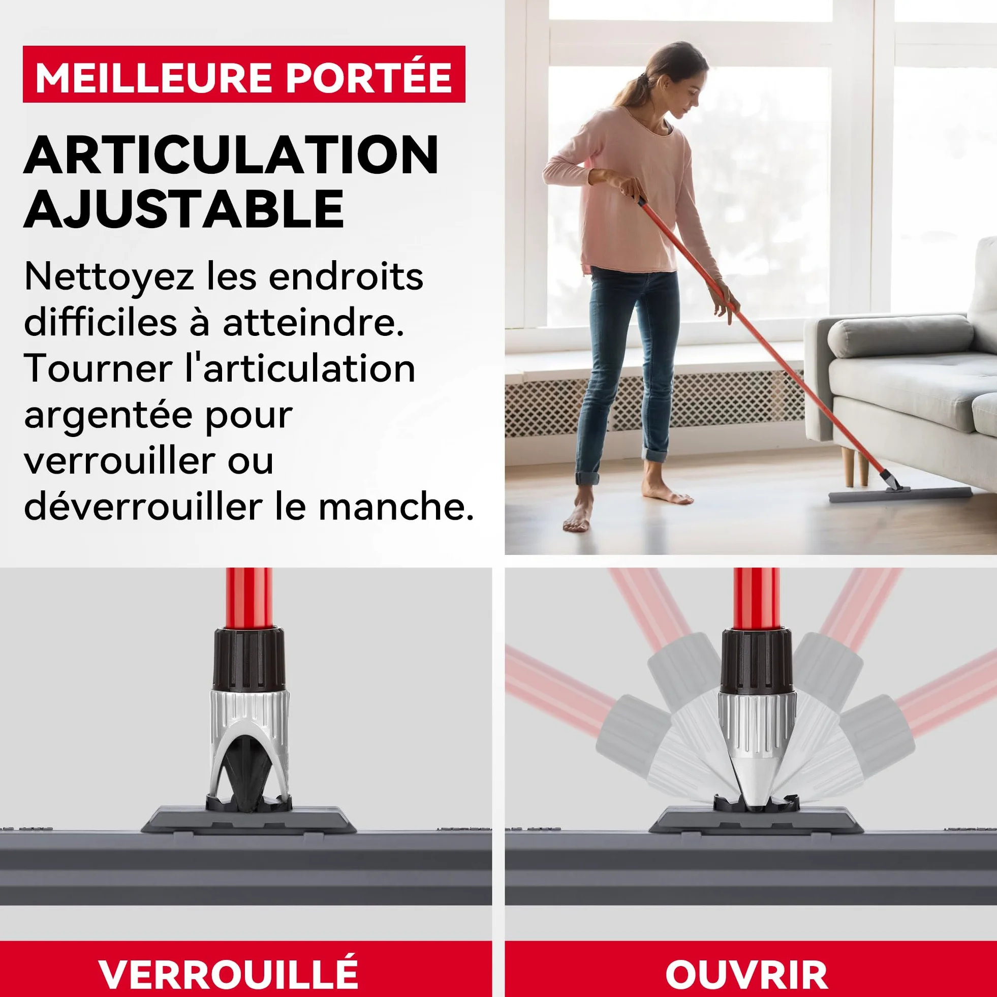 Tyroler Balai Raclette Sol Extérieur Terrasse | Tête de 45 cm 100% Silicone | 4 Parties de 140 cm de Long | Idéal pour Toutes Les Surfaces | Raclette Douche Sol | Raclettes Professionnelle