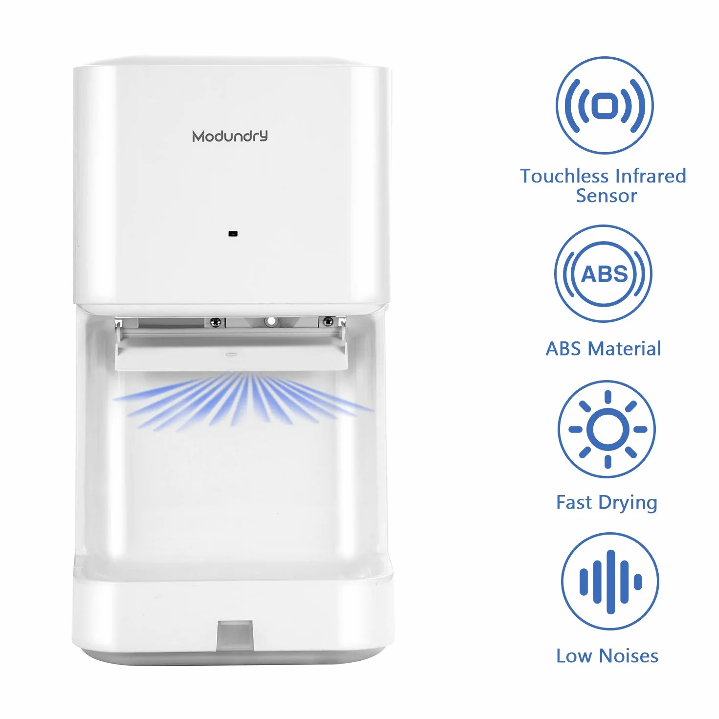 Automatique Sèche-Mains Électrique Haute Vitesse avec bac Anti-Goutte, Commercial et Ménage, Blanc