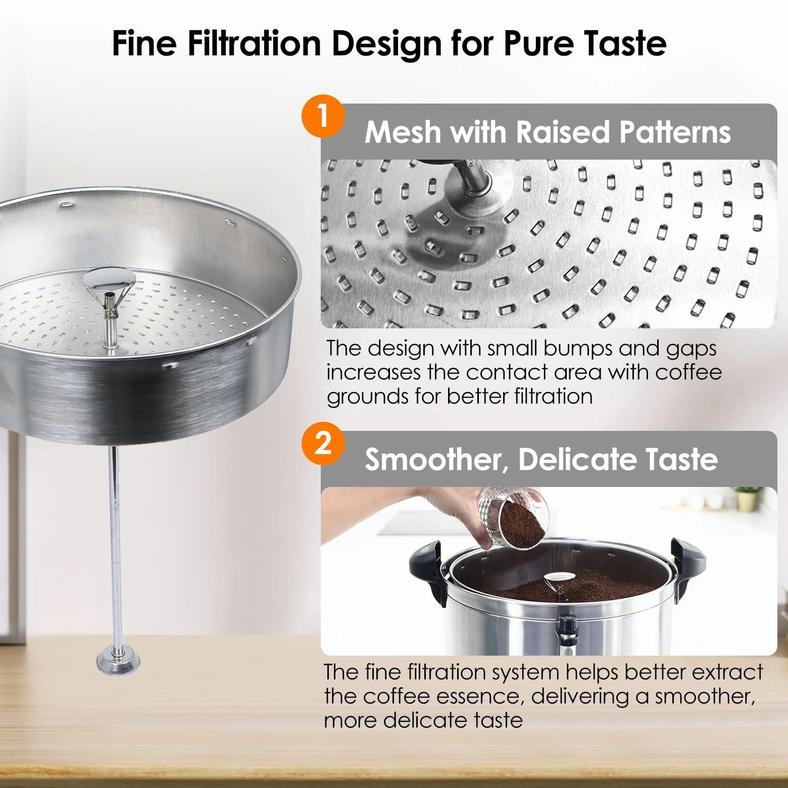 Homtone percolateur à café 120 tasses/18L à double paroi, percolateur industriel avec filtre rond et robinet, distributeur d'Eau Chaude pour Café, Thé, 1500W (Argent)