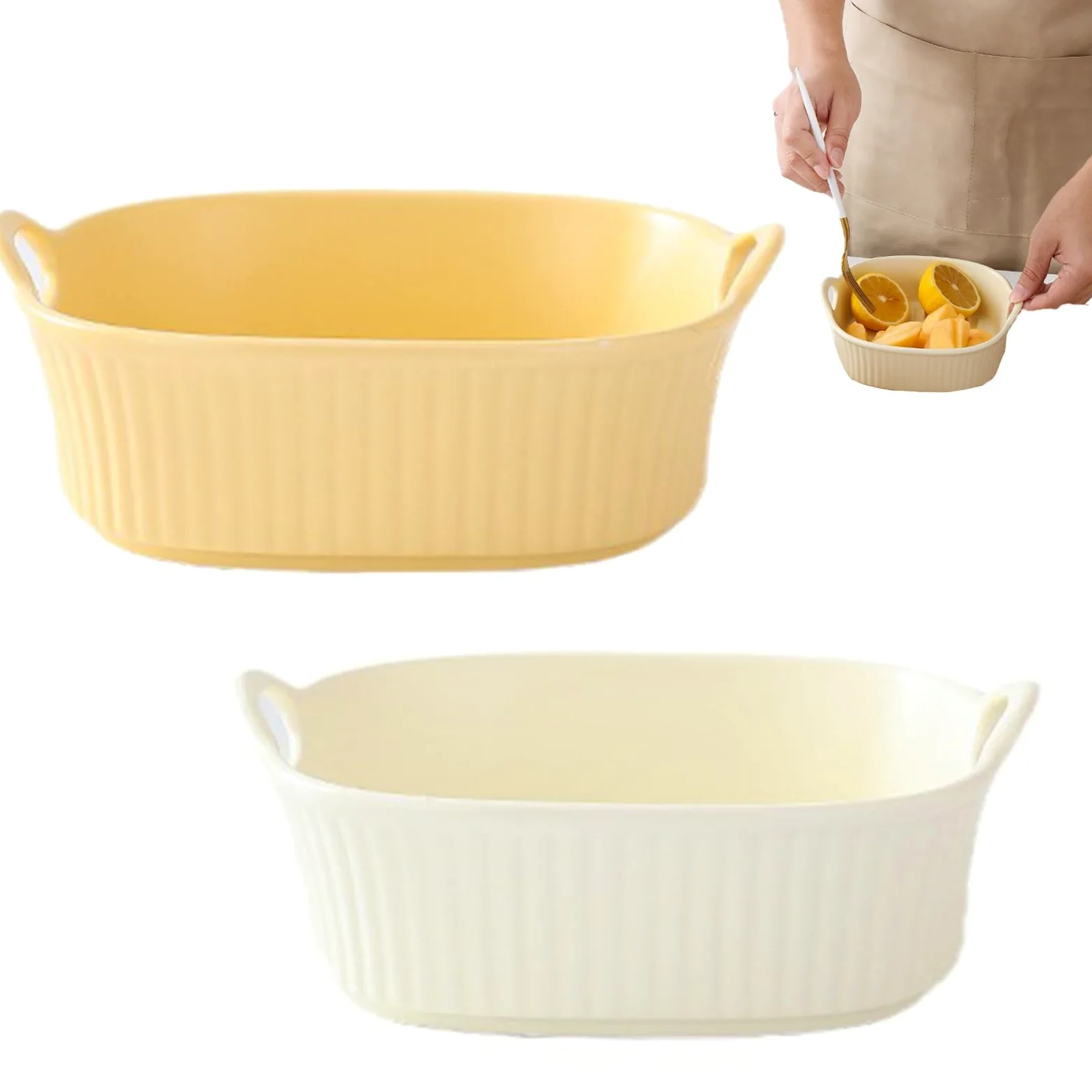 2pcs Plat à gratin en céramique Anti-Rayures Blanc pour friteuse à air Chaud | pour la préparation de lasagnes, Soupe, Tiramisu et Plus d'accessoires de friteuse,Plat a Tarte,Plat Tarte
