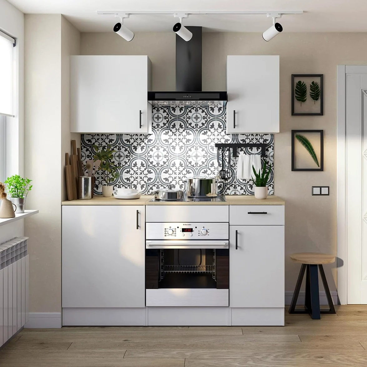 PEGANE - Meuble Bas de Cuisine avec Plan de Travail pour Four Coloris Blanc Brillant/Chêne Canadien - Hauteur 90 x Longueur 60 x Profondeur 60 cm