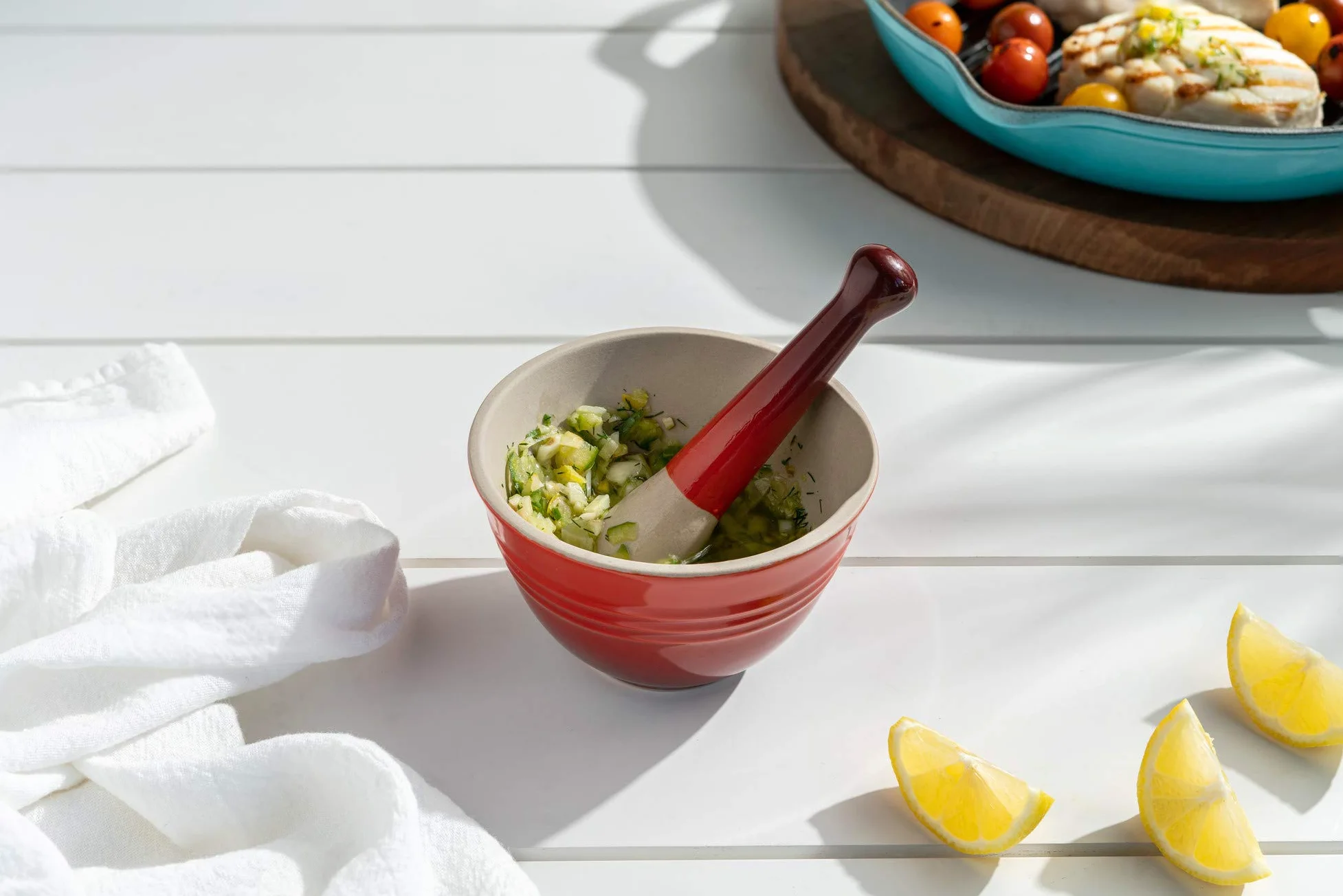 Le Creuset Mortier et pilon en grès blanc 300 ml