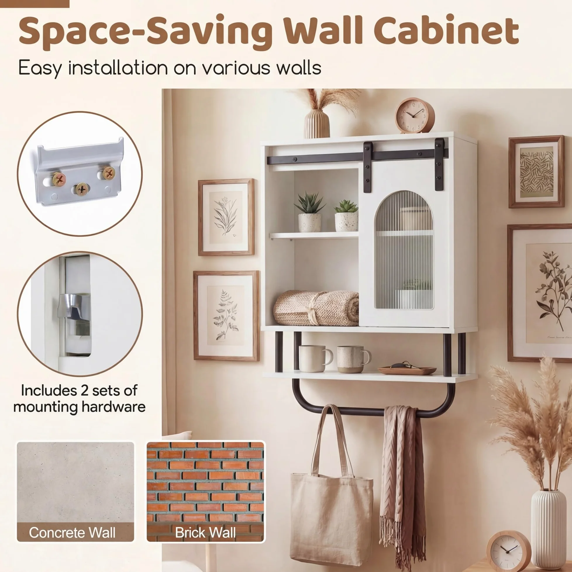 LIFEZEAL Armoire Murale de Salle de Bain, Armoire avec Porte-Serviettes et Compartiment Ouvert, Meuble Suspendu pour Salle de Bain, Cuisine, Salon, 50 x 20 x 70 cm (Blanc3)