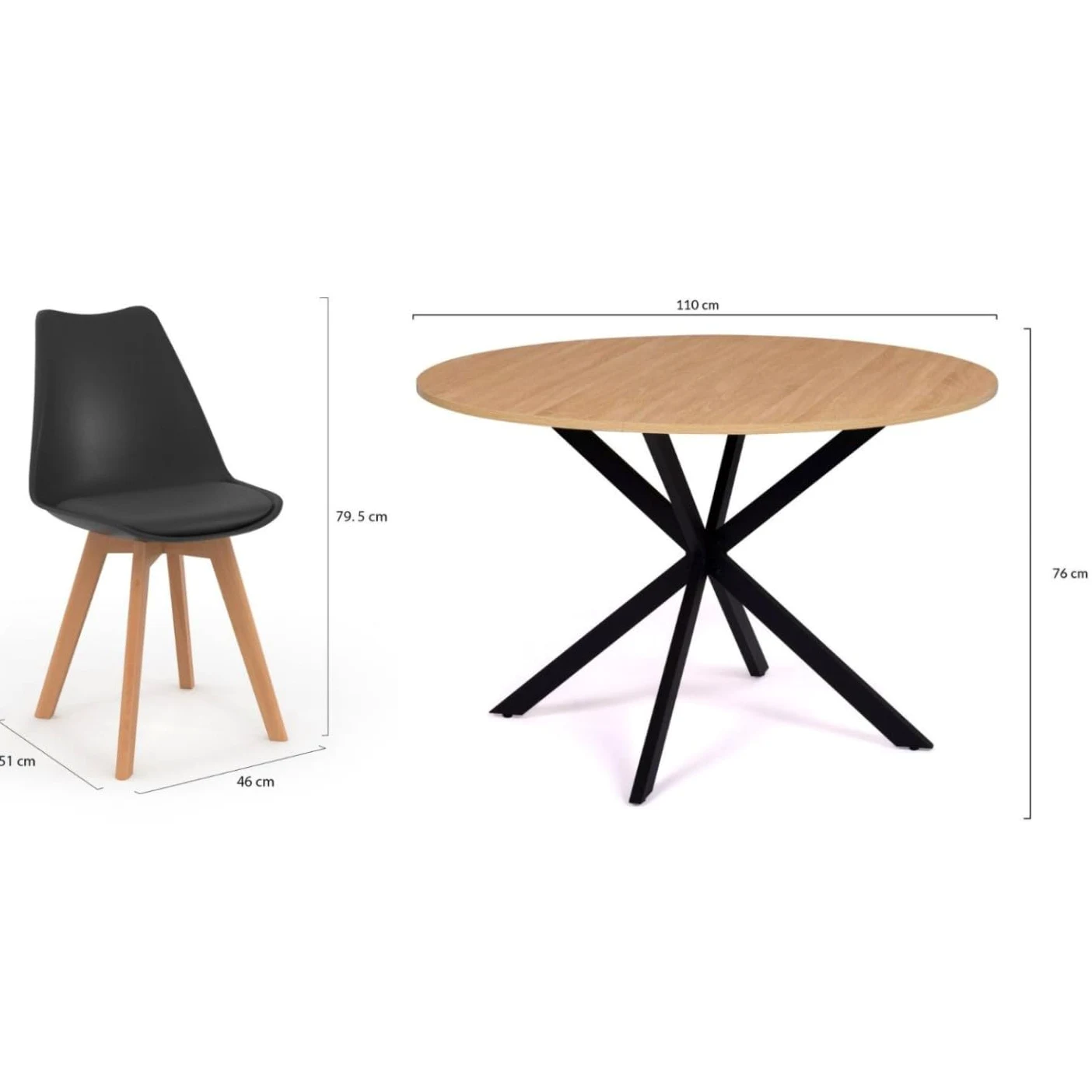 IDMarket - Ensemble Table à Manger Ronde Alix 110 cm Bois et Noir et 4 chaises SARA Noires