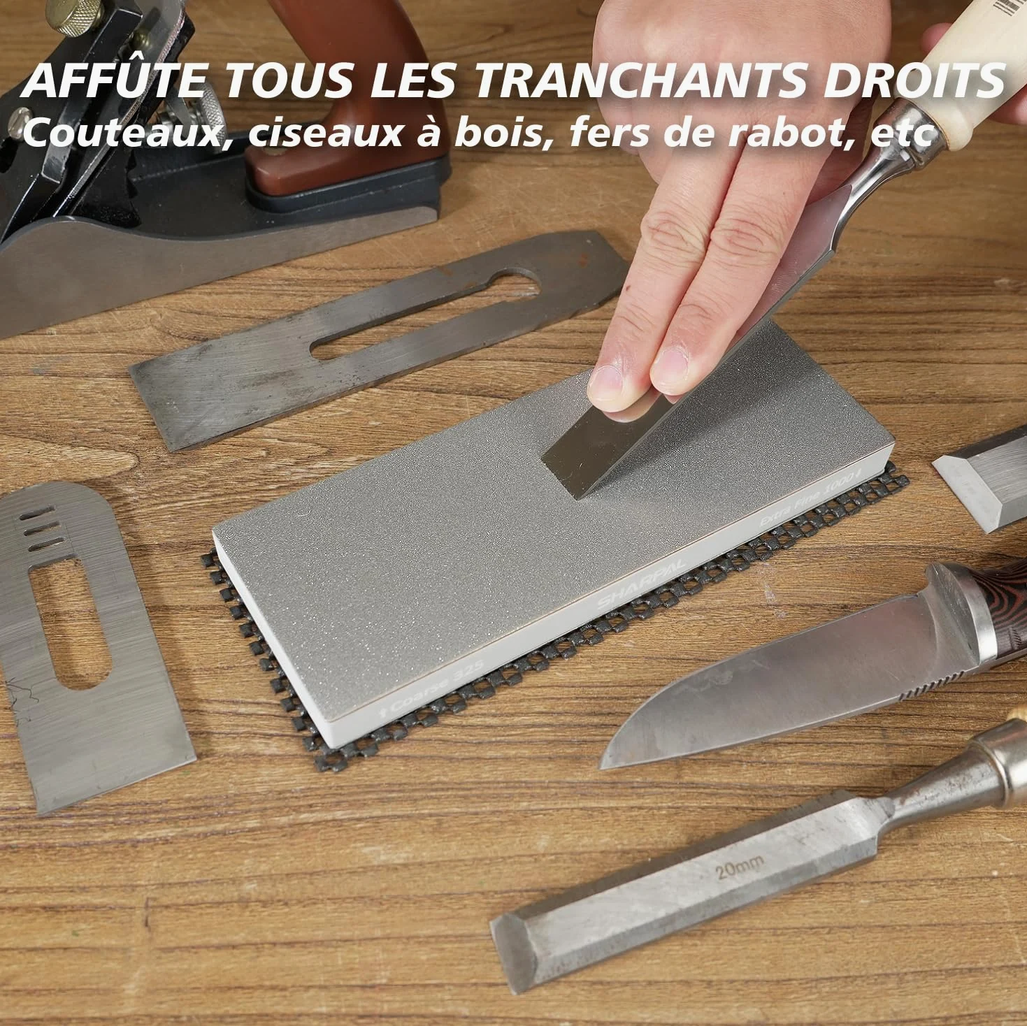 SHARPAL 168H Pierre à Aiguiser Diamant Dual-Grit 201 x 75 mm – Gros Grain 325 & Grain Extra-Fin 1000 Monocristallin, Pierre à Affûter Professionnelle avec Guide d'Angle et Semelle Antidérapante