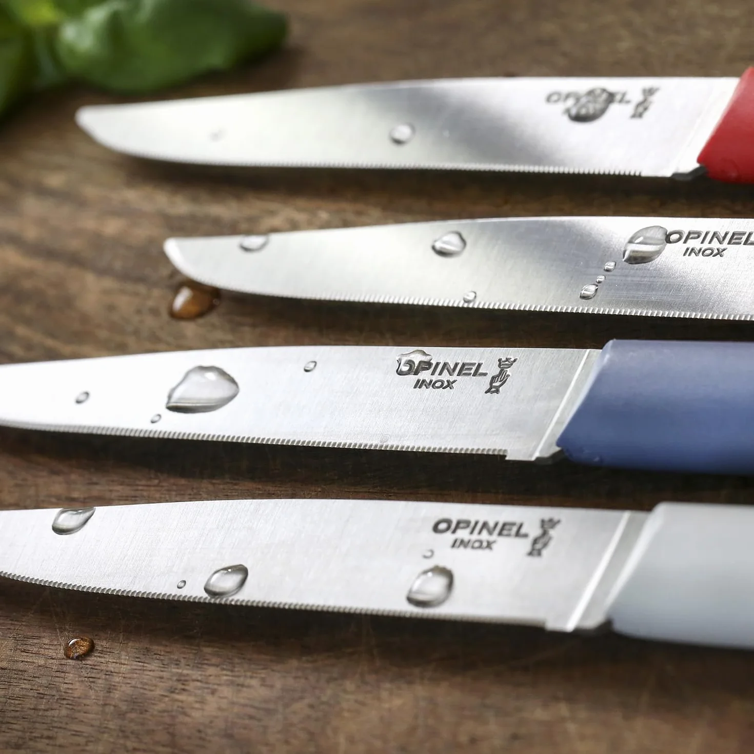 Opinel - Coffret 4 Couteaux de Table Bon Appétit+ Primo - Lame Denture Velours INOX - Manche Confort - Fabrication Française - Bleu, Rouge, Nuage, Anthracite
