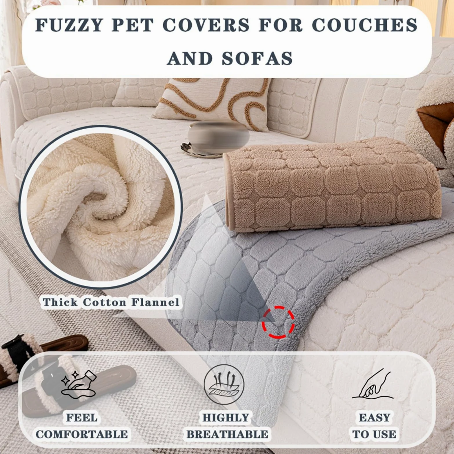 Générique Housse de Canapé Épaisse for Chiens, for Animaux de Compagnie | Coussinets pelucheux en velours côtelé doux, adaptés aux animaux de compagnie, 2 3 4 places(Light grey,110x240cm)