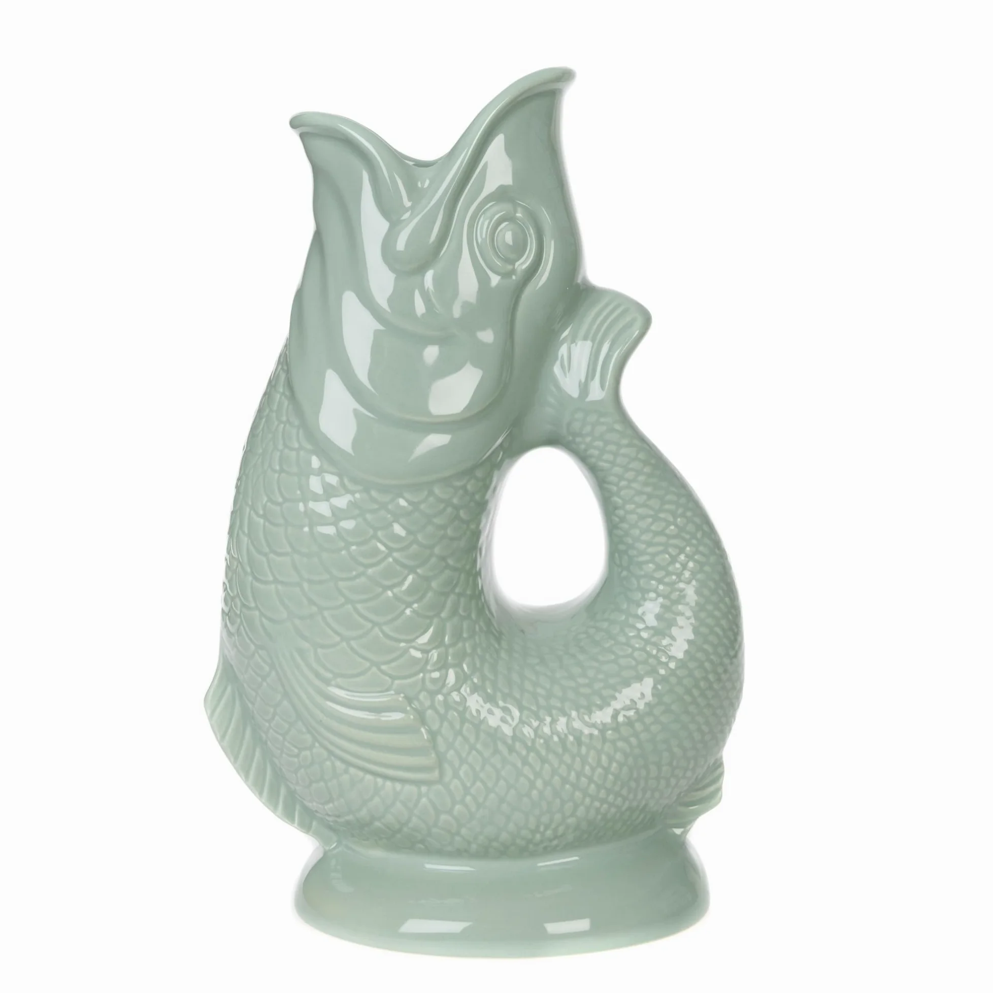 Iconique Vert Sauge Glug Jug Grand 28 cm 1,4 L – Pichet à Eau de Poisson, Vase à Poisson Décoratif, Ornement, Carafe