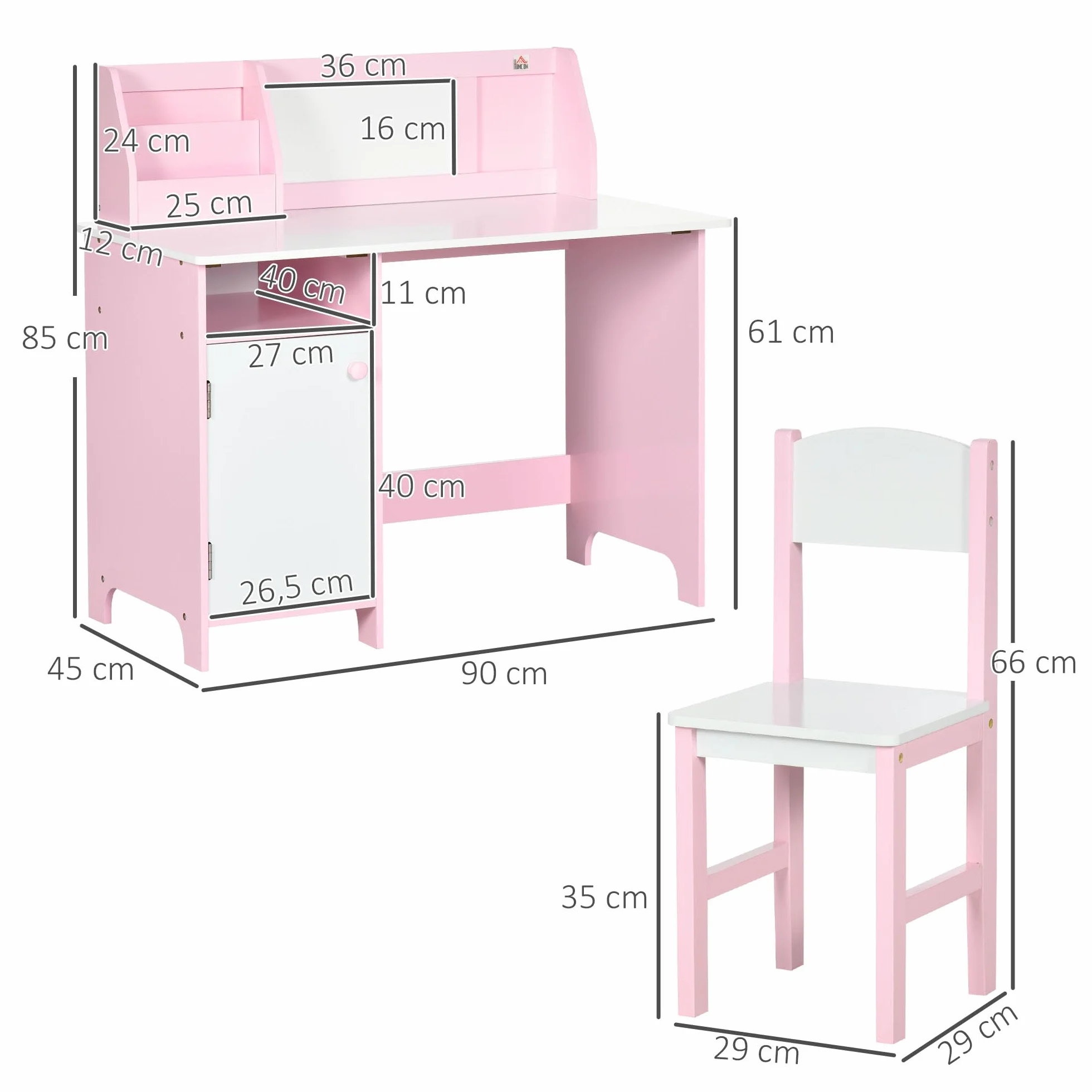 HOMCOM Ensemble Table et Chaise pour Enfant avec Tableau Blanc - Bureau pour Enfant +5 Ans 90L x 45l x 85H cm Rose