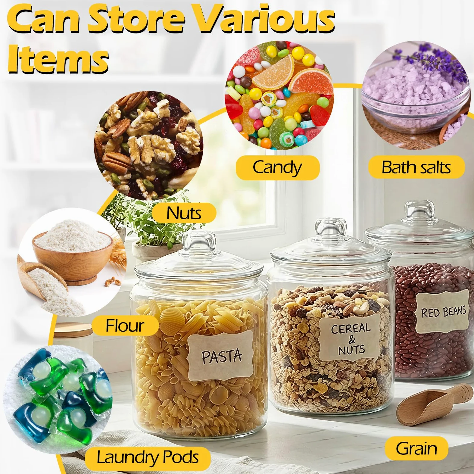 Masthome Grand bocal en verre de 3,8 l avec couvercle, hermétique, passe au lave-vaisselle, boîte de rangement en verre à large ouverture pour pâtes, farine, noix, biscuits, etc