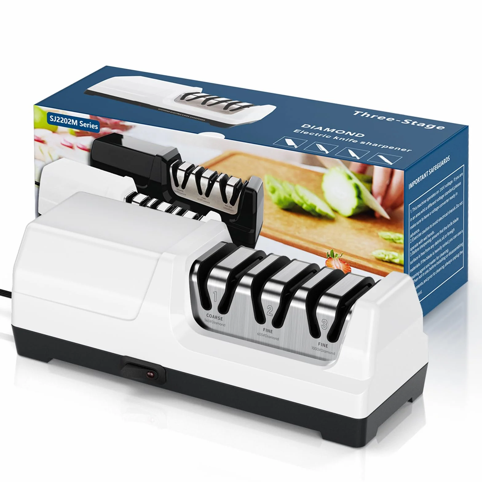 Aiguiseur de Couteaux électrique Professionnel à 3 Niveaux, Disques Diamantés, Protection Contre la Surchauffe, Moteur Silencieux, Affûtage Rapide pour Couteaux de Cuisine