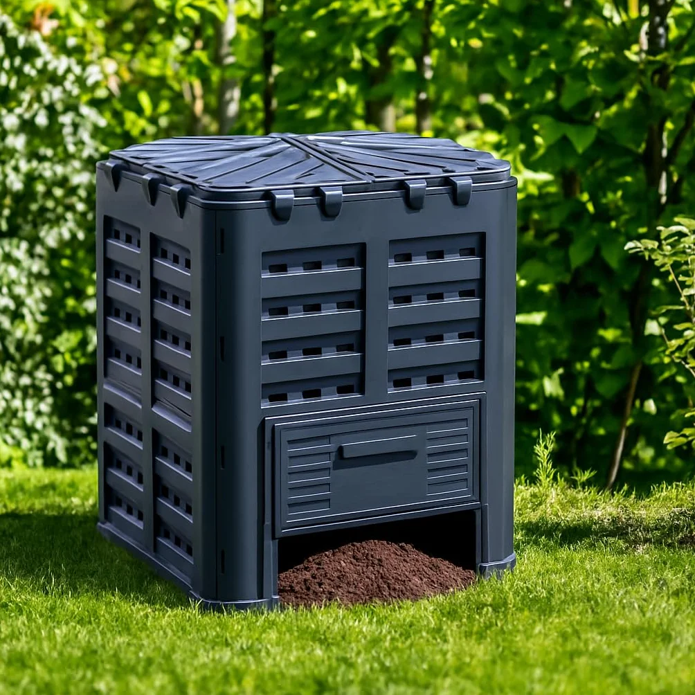 Composteur de Jardin 360L - Conteneur à Compost avec Base - Composteur Thermique en Plastique Noir - Compost - Composteur Thermique - Composteur de Jardin - Composteur