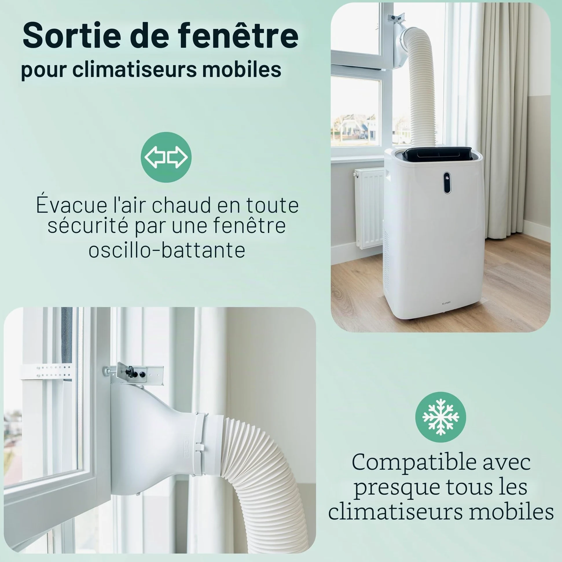 Eurom Window Way Out - Joint de fenêtre pour climatiseurs mobiles - Adaptateur d'accessoires pour votre climatiseur mobile - Hot Air Stop - Ajustement universel - Installation rapide (blanc 2.0)