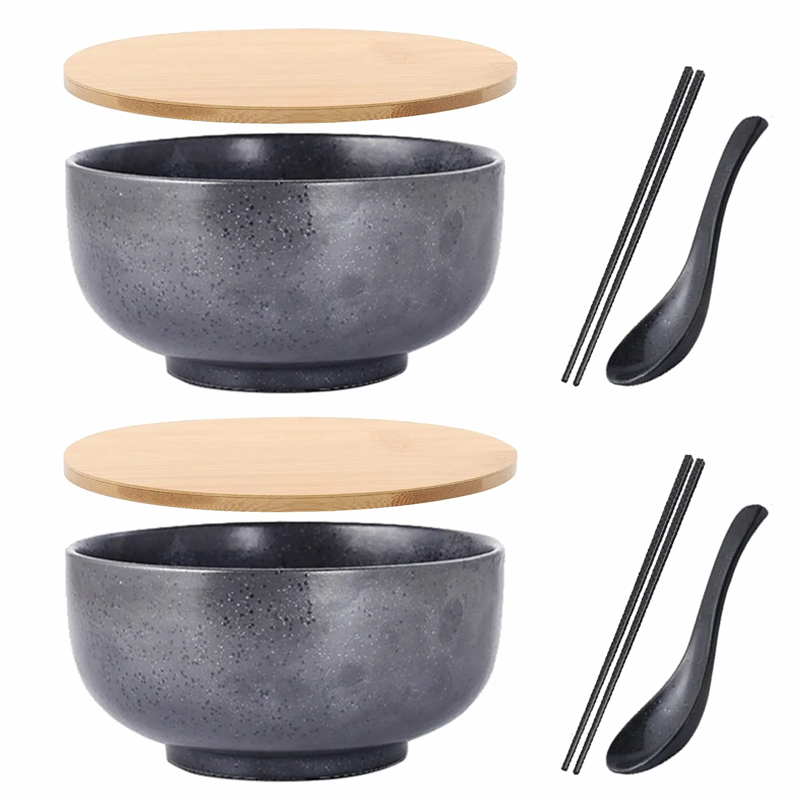 Bol japonais avec couvercle, bol de ramen en céramique, lot de 2 bols de ramen en céramique vintage bol de riz dessiné à la main bol de nouilles instantanées,A5