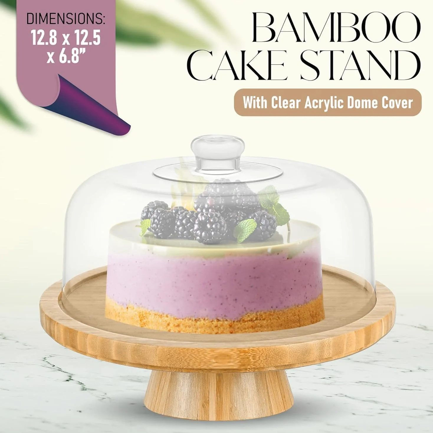 Présentoir à gâteau en bambou avec dôme multifonction 6 en 1, plateau de service (30 cm), support rond pour légumes et salade, présentoir décoratif avec couvercle