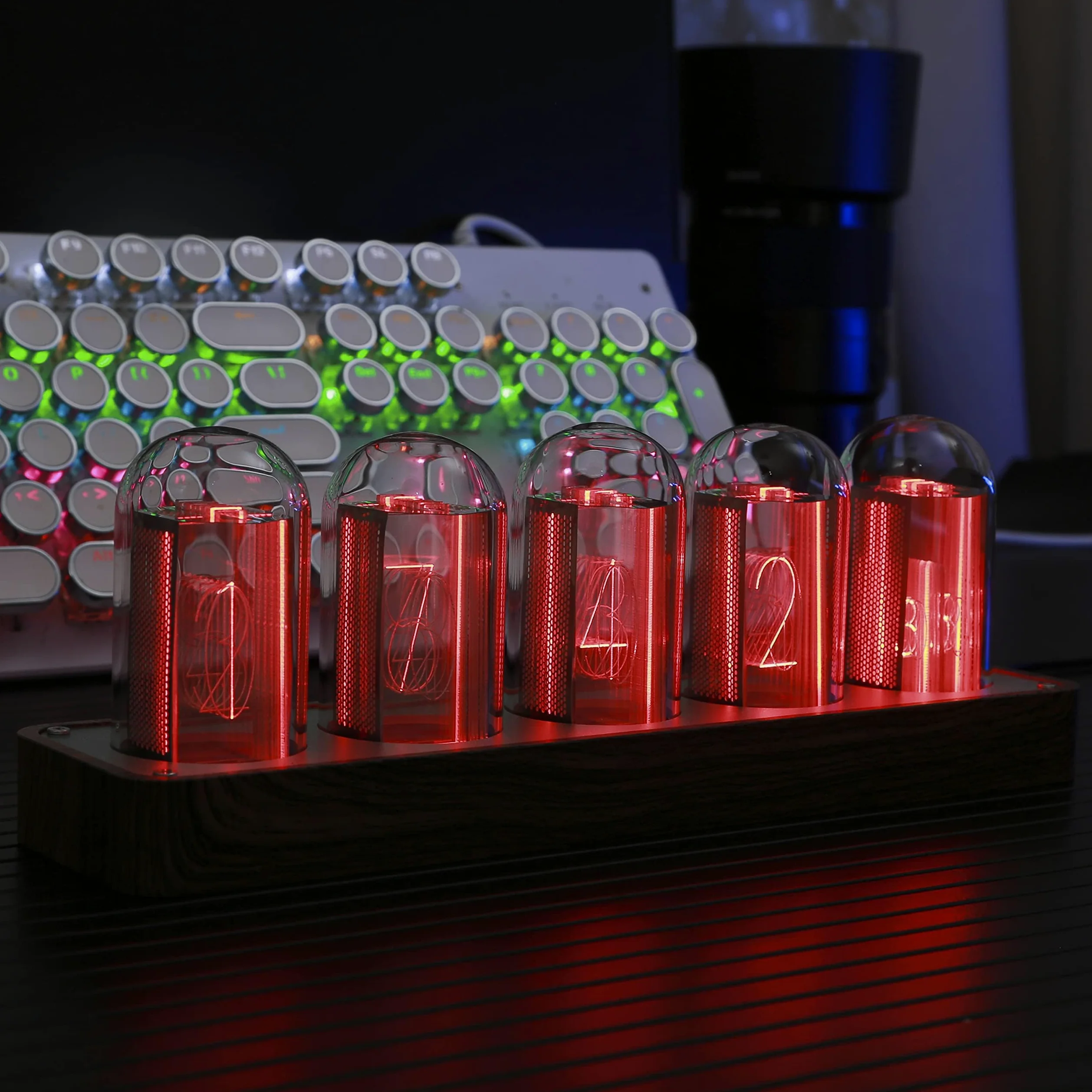 ClocTeck Horloge Nixie à tube numérique en bois Affichage 12/24h Alarme facilement réglable Décor pour bureau et chambre