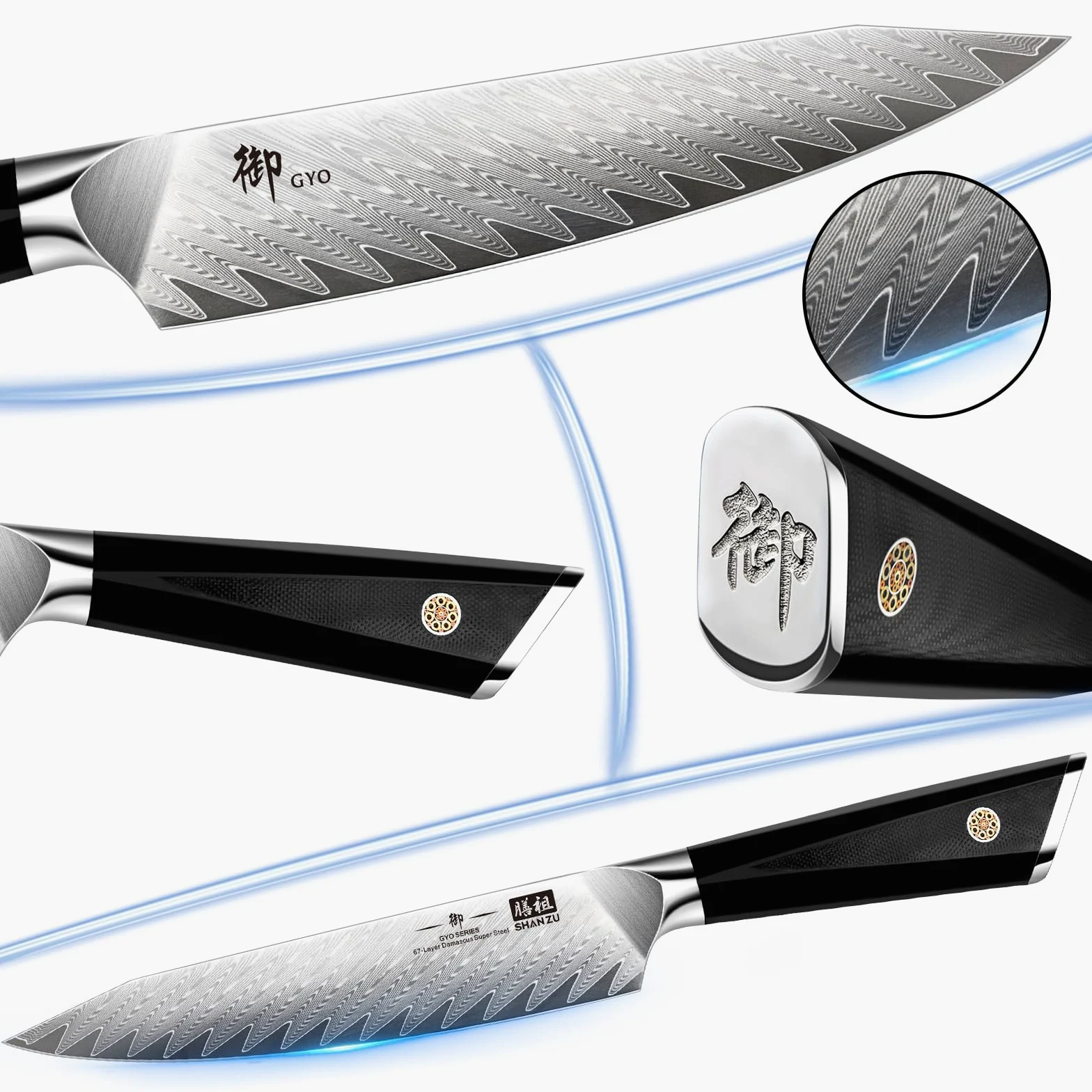 SHAN ZU Couteau Universel 15 cm, Couteau de Cuisine Damas en Acier 10Cr15MoV Japonais, Chef de 6 Pouces, Poignée G10
