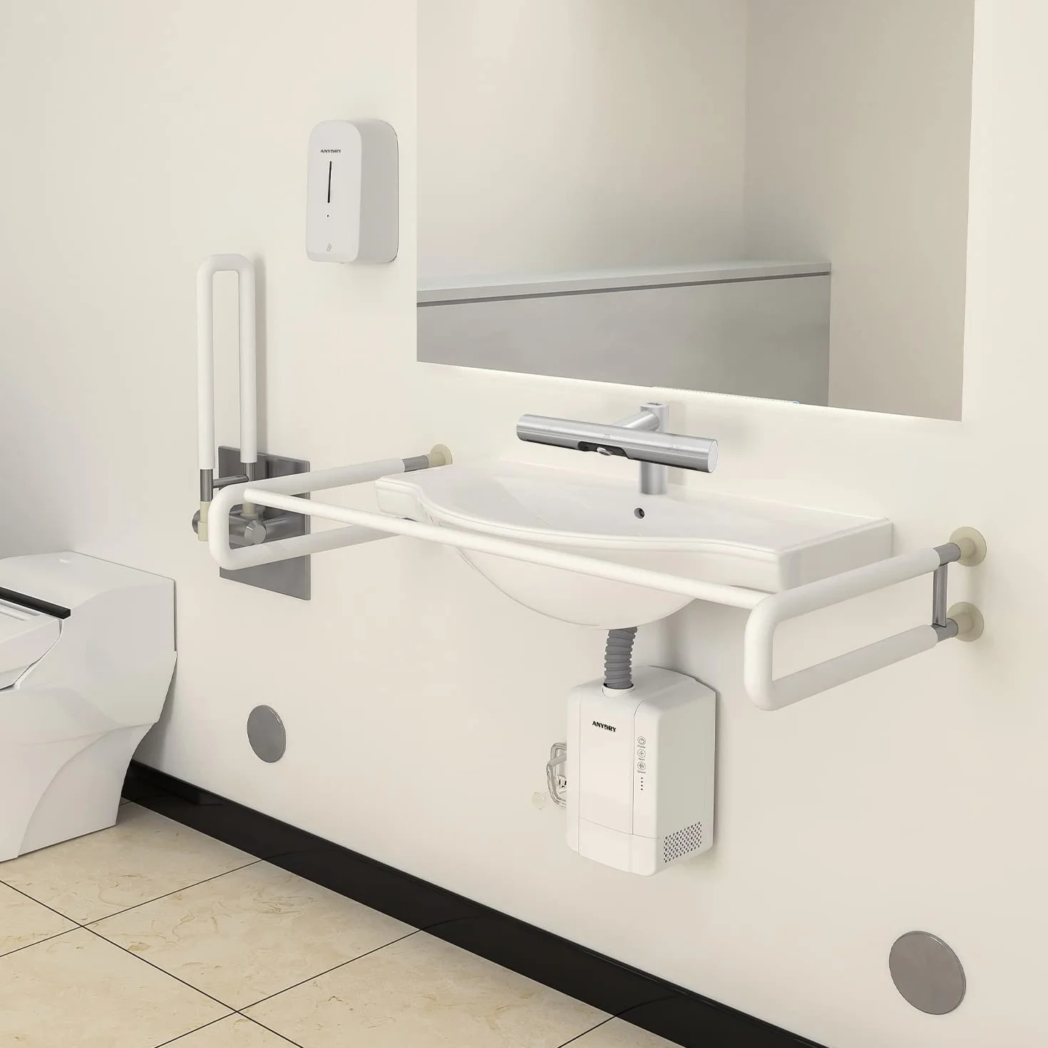 anydry 7120 Robinet Sèche-Mains Lavage et séchage Automatique en Un Seul Robinet Sèche-Mains Brossé