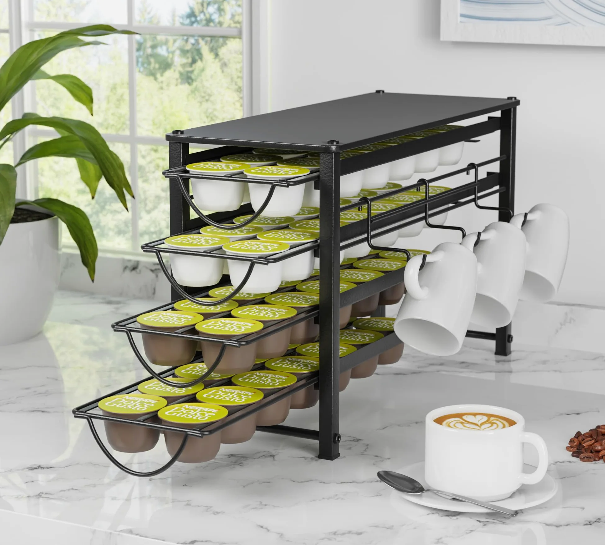Rangement pour capsules Dolce Gusto 56 capsules de café, 4 tiroirs en métal silencieux avec pieds antidérapants, adapté pour la cuisine et le bureau