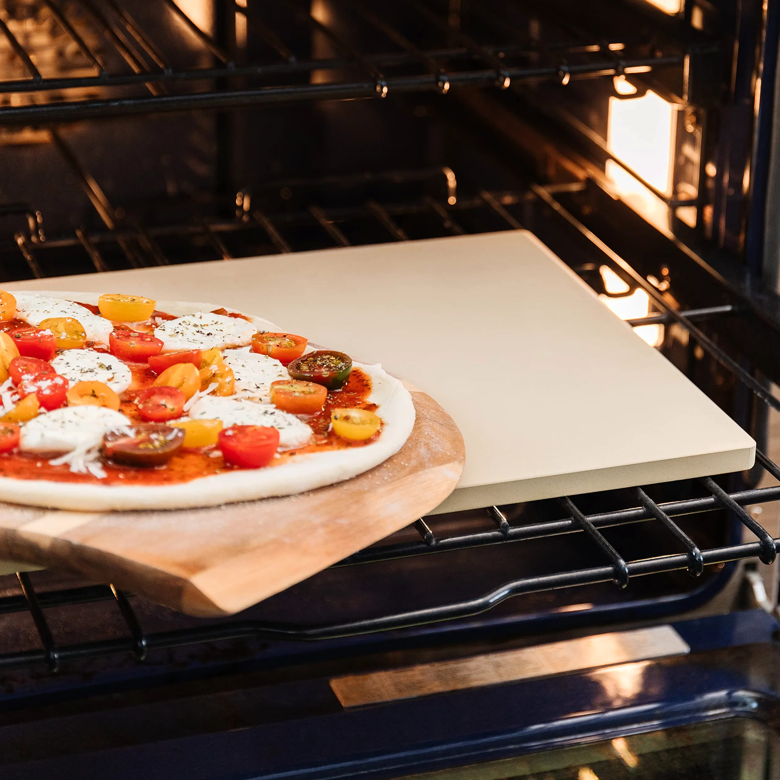 Pierre à pizza Chef Pomodoro, 38,1 x 30,4 cm, (rectangulaire) Pierre naturelle pour la cuisson dans les fours et les grills, cuisson du pain à pizza