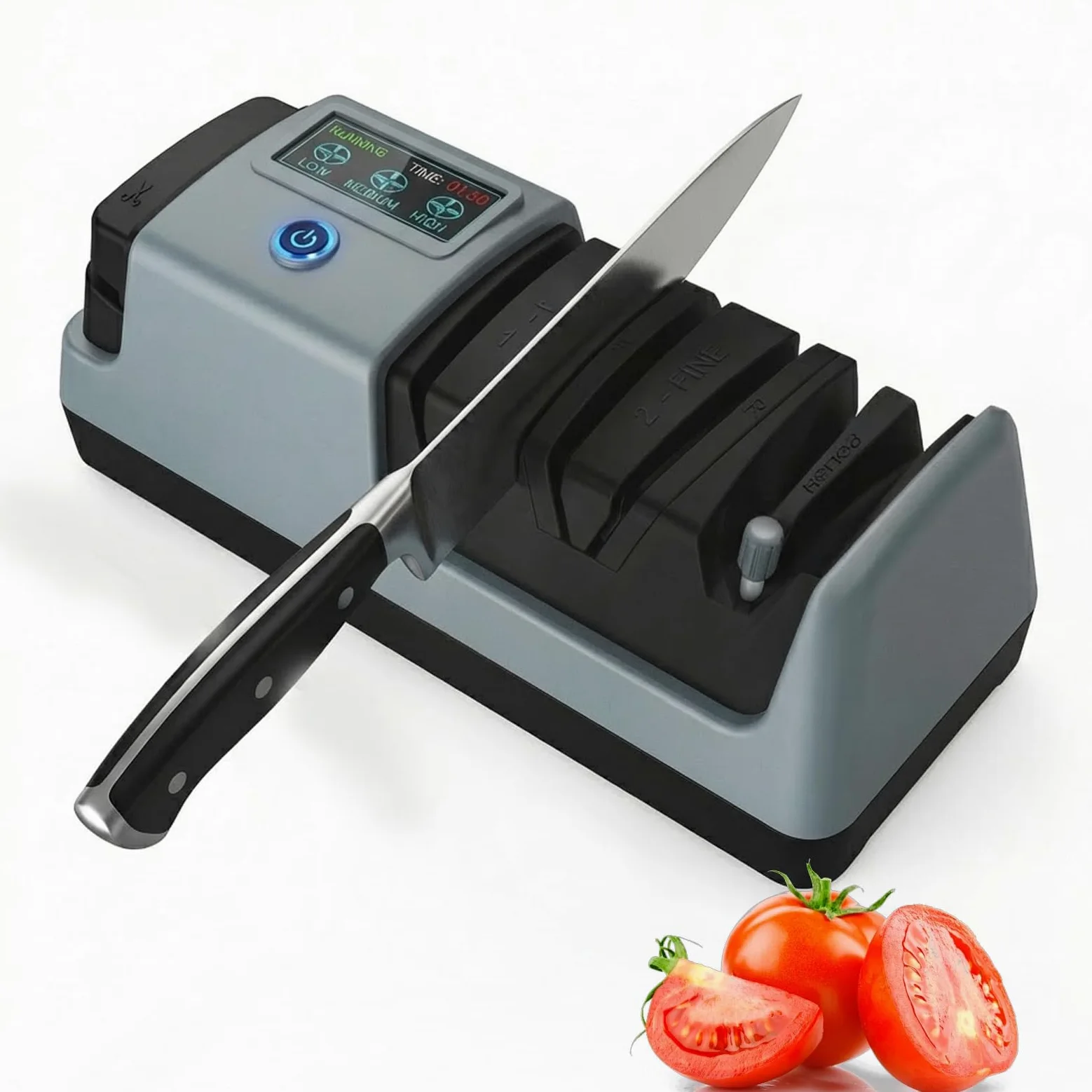 Aiguiseur De Couteaux Électrique Avec Écran LCD, 3 Vitesses Réglables, Avec Poêle à Puce Magnétique, 3 Niveaux d'Affûtage Pour Les Lames Droites, Dentelées, En Céramique