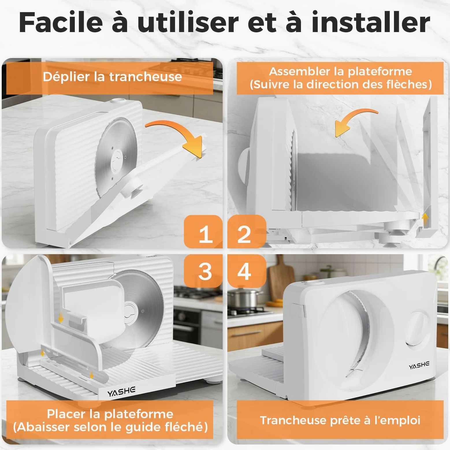 YASHE Trancheuse Électrique Pliable, 180W Trancheuse à Jambon, Lame Inox 17 cm, Épaisseur Réglable 0–15 mm, Compacte et Facile à Ranger pour Viande, Fromage, Pain, Légumes, Blanc