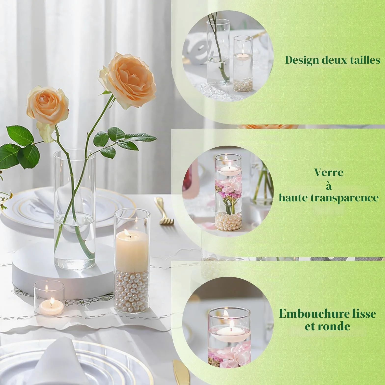 Vase Cylindrique en Verre pour Centre de Table: Hewory 12 Vase Transparent Vase en Verre pour Decoration Mariage - Photophore Verre Vase Verre Transparent pour Décoration de Table Wedding Home