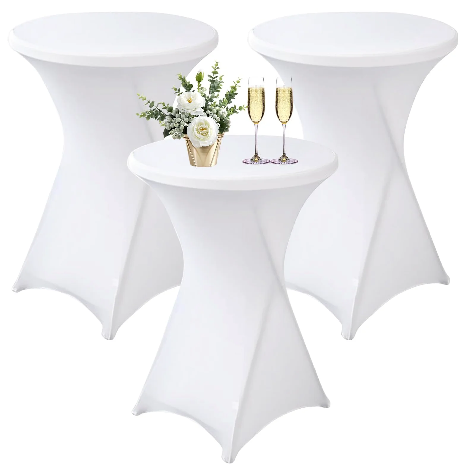 Lot De 3 Housse Mange Debout 80x110cm, Housse De Table Ronde Extensible, Blanc Housse pour Table Haute, Élastiques Et Faciles d'entretien pour Cocktail Mariage Banquet Anniversaire Banquet Bartable
