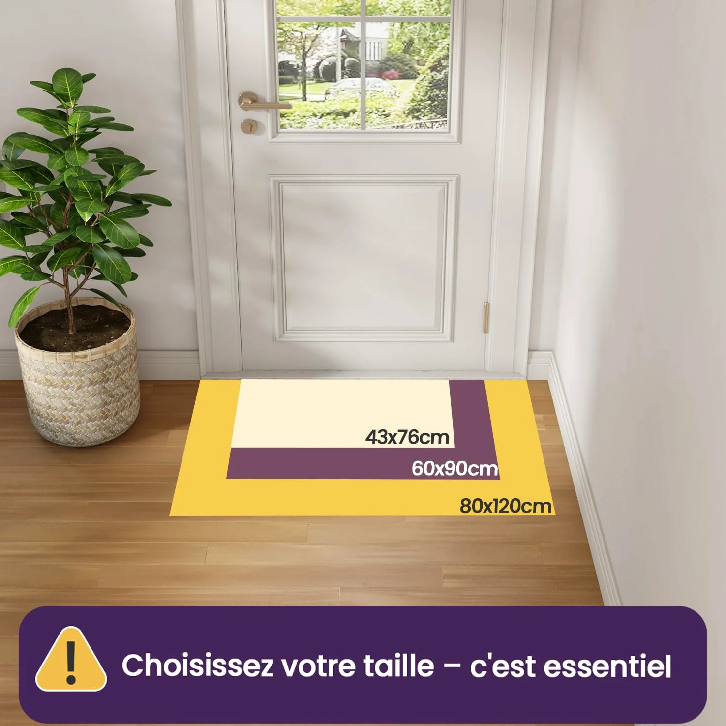 DEXI Paillasson 60 x 90 cm, Tapis d Entrée Intérieur Antidérapant et Absorbant, Profil Bas, Facile à Nettoyer, pour Couloir, Porte, Cuisine, Beige