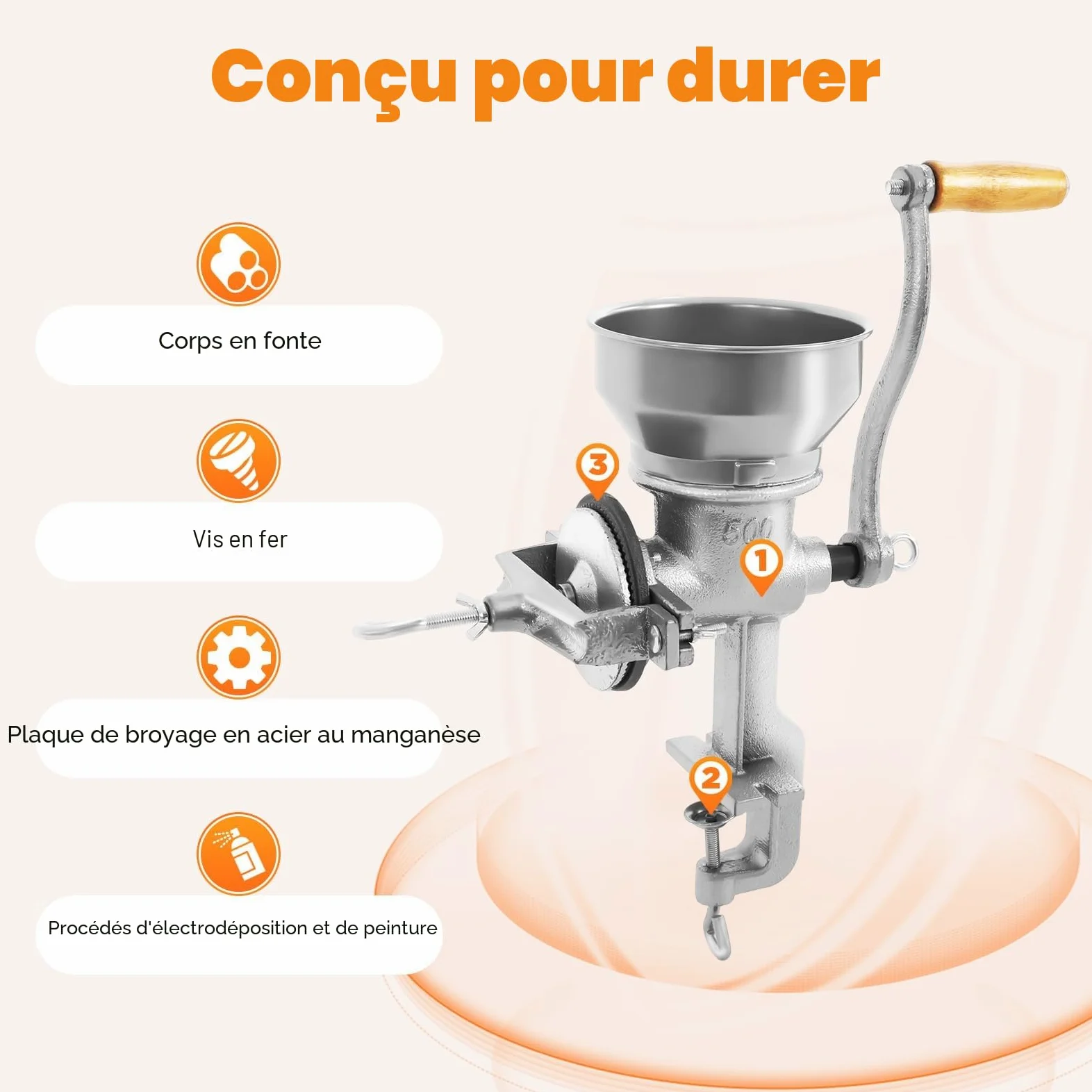 Moulin à céréales, manuel, à la main, pour céréales, grains et café