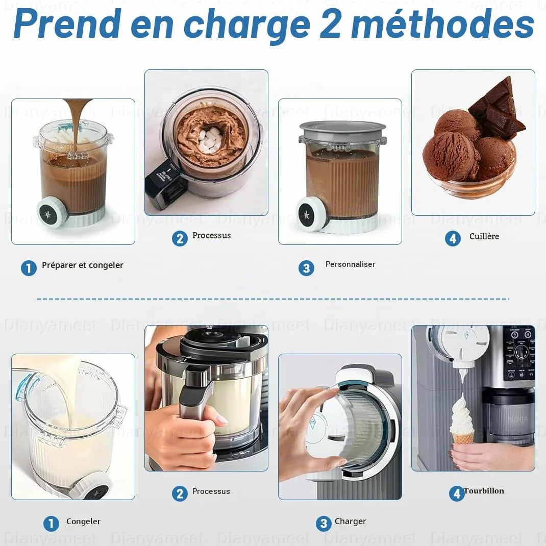 4 récipients de rechange compatibles avec la machine à glace molle Ninja Swirl by CREAMi série NC700 NC7001EU, pour accessoires de coupes à glace Ninja Swirl by Creamy