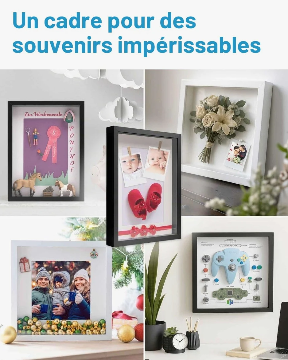 PHOTOLINI Cadre Photo 3D à remplir 50 x 70 cm Noir, Cadre boîte Profond, pour Objets jusqu'à 3 cm, Bois MDF, Verre Acrylique - pour Les Loisirs créatifs & comme Cadeau