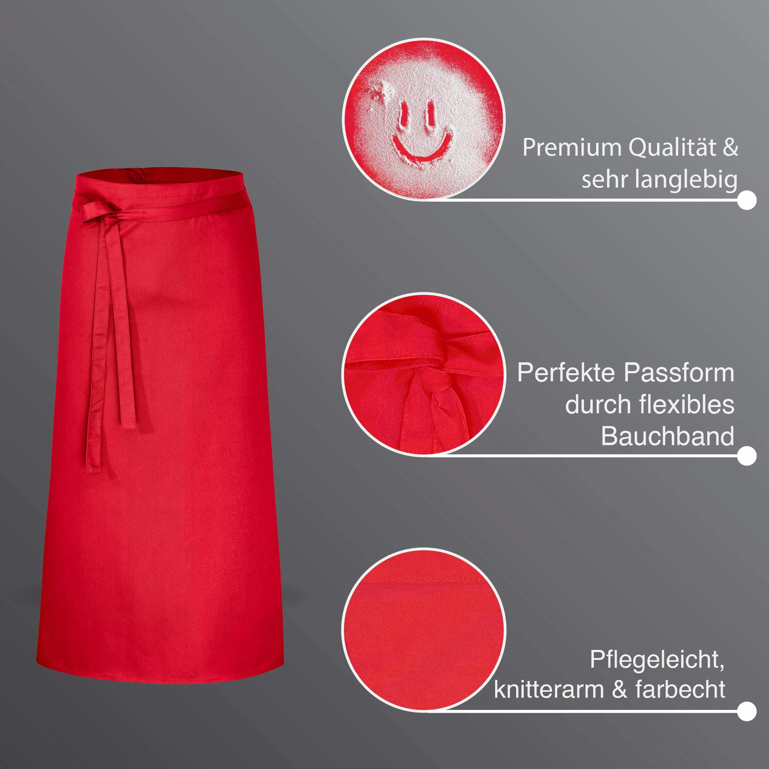 DESERMO 5x reliures de qualité supérieure 100x100cm | Tablier professionnel de qualité supérieure pour homme et femme | Mélange innovant de coton et de polyester | 220 g/m² (rouge)